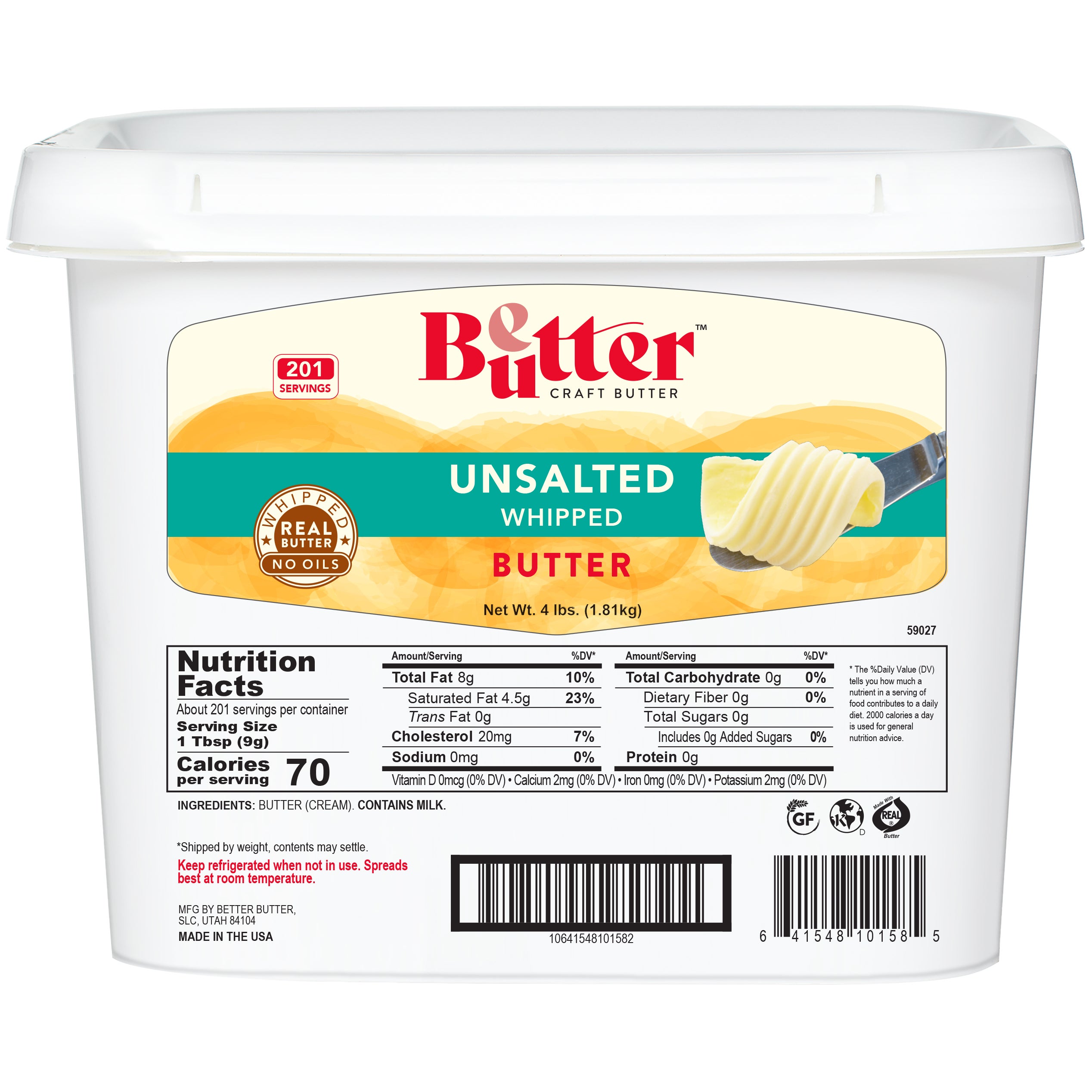 BETTER BUTTER UNSALTED WHIPPED BUTTER 4 LBS