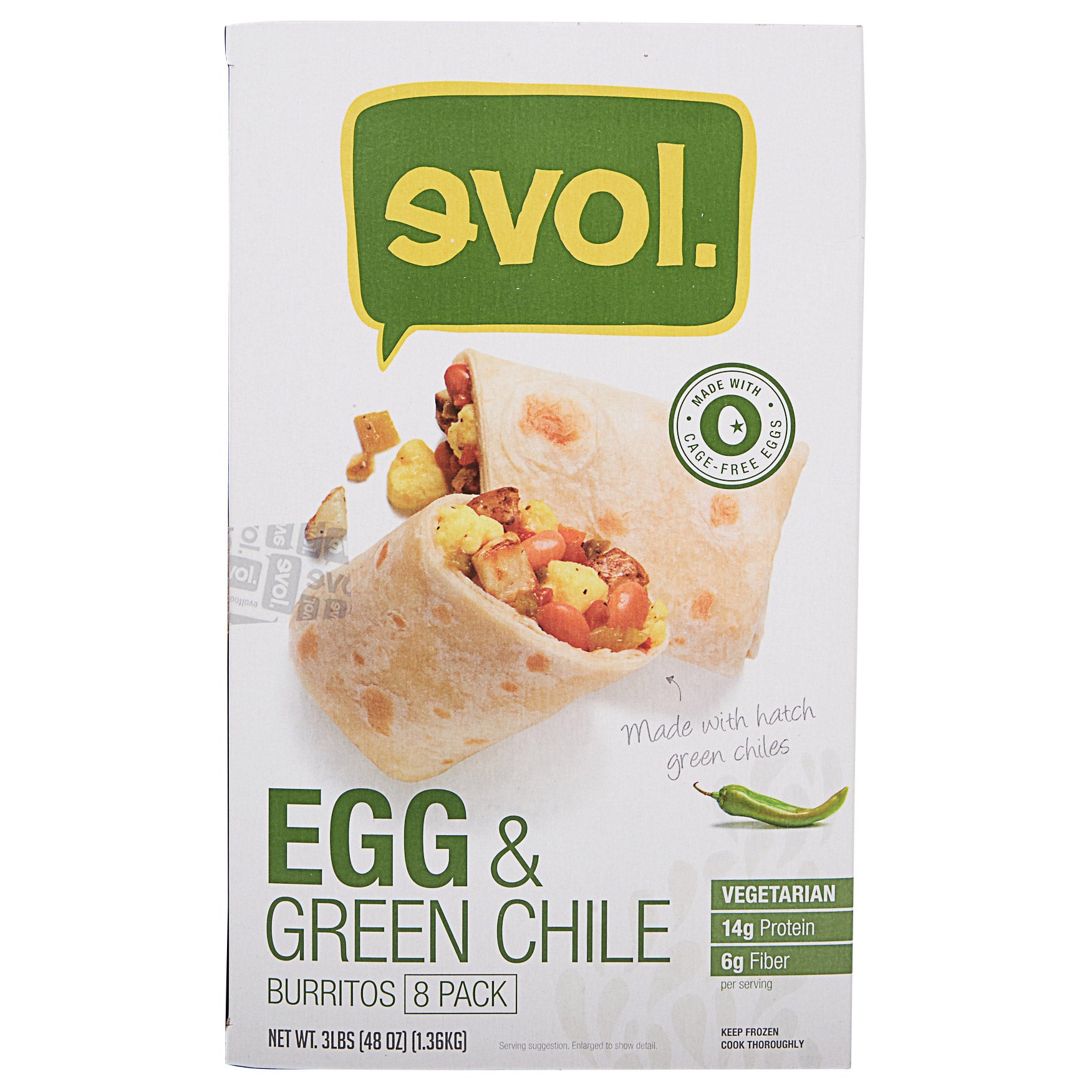 EVOL CAGE FREE EGG AND GREEN CHILE BURRITOS 8/6 OZ