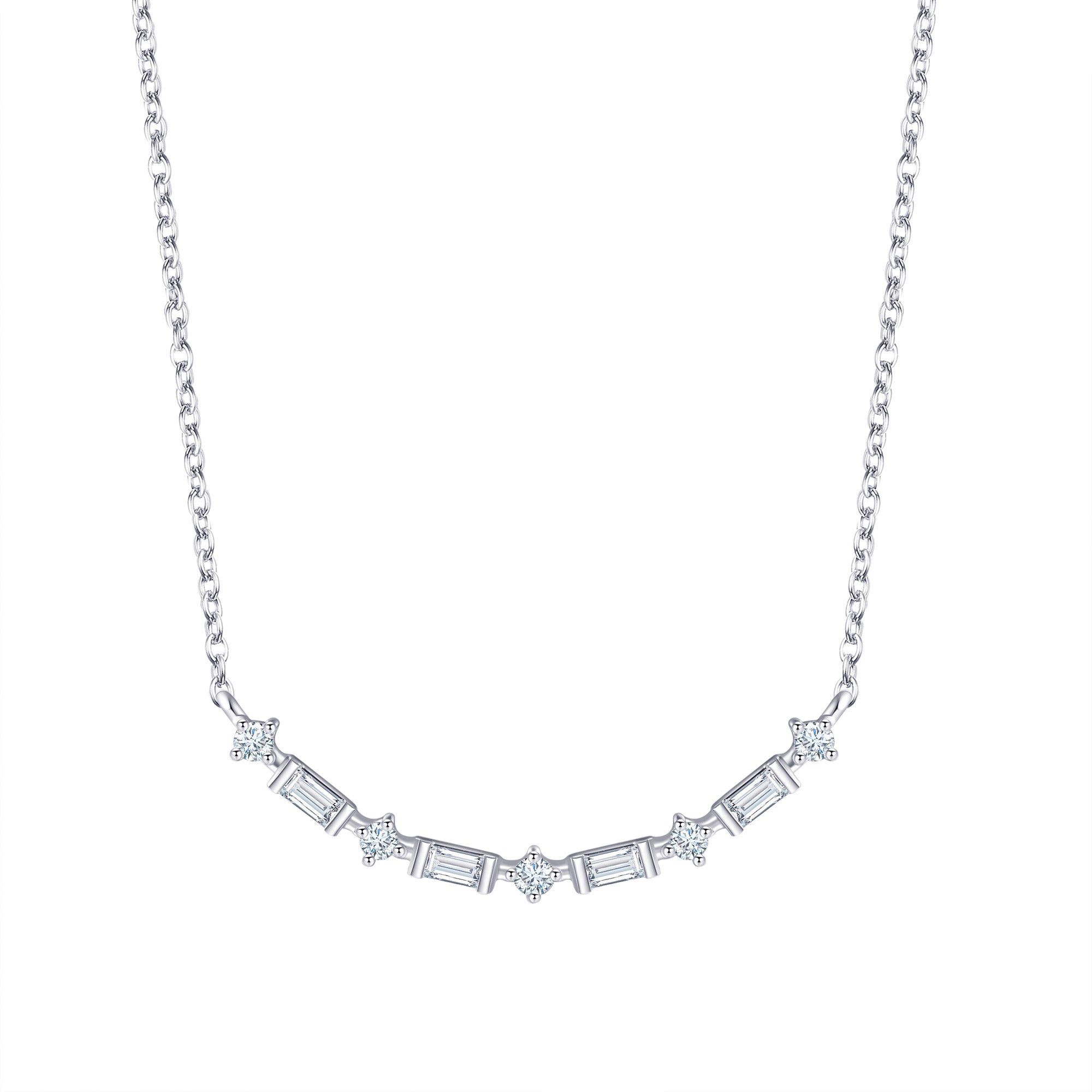 14KT WHITE GOLD VS2 I 0.21CTW BAGUETTE AND ROUND DIAMOND NECKLACE