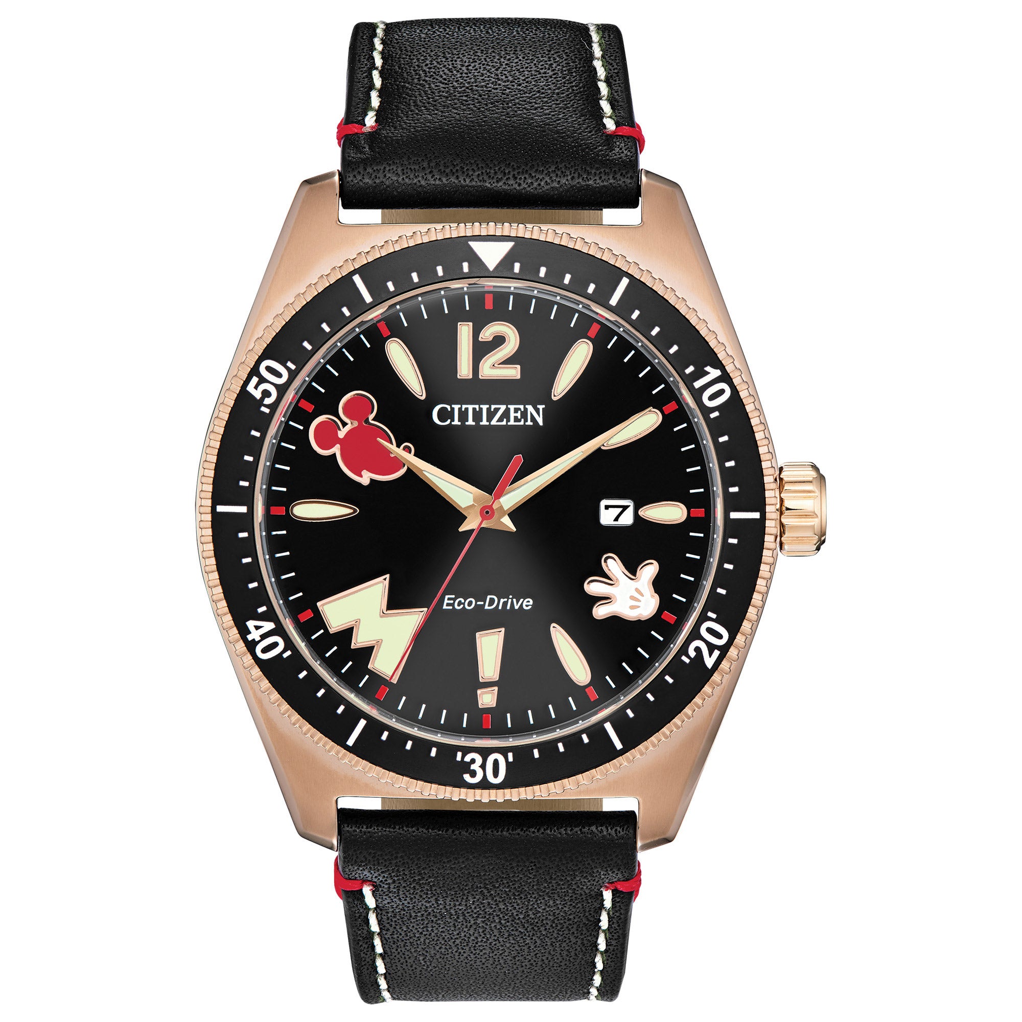 CITIZEN DISNEY CLASSIC BLACK LEATHER STRAP QUARTZ MEN'S WATCH - Image 1