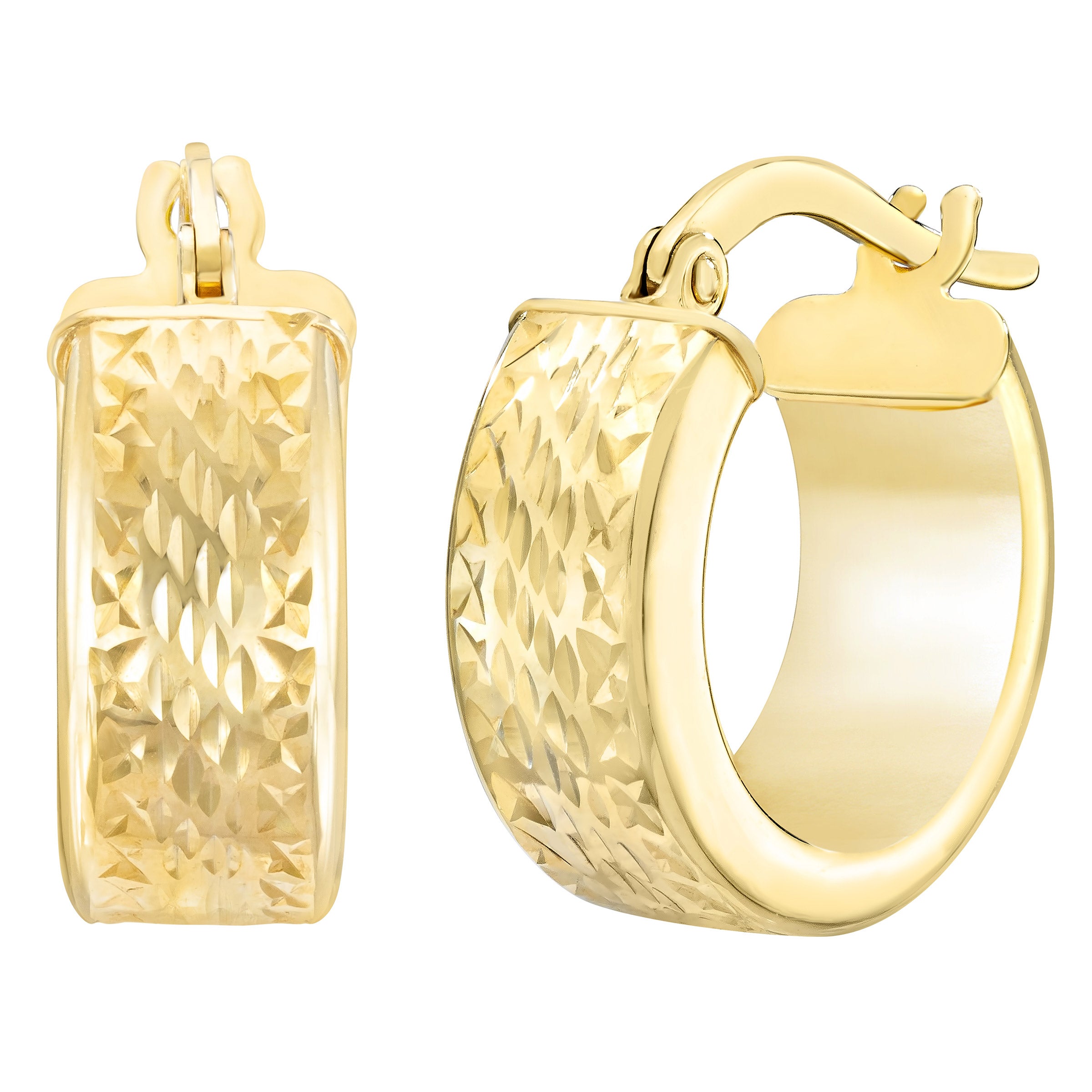 14KT YELLOW GOLD DIAMOND CUT HOOPS MADE IN ITALY - Image 1