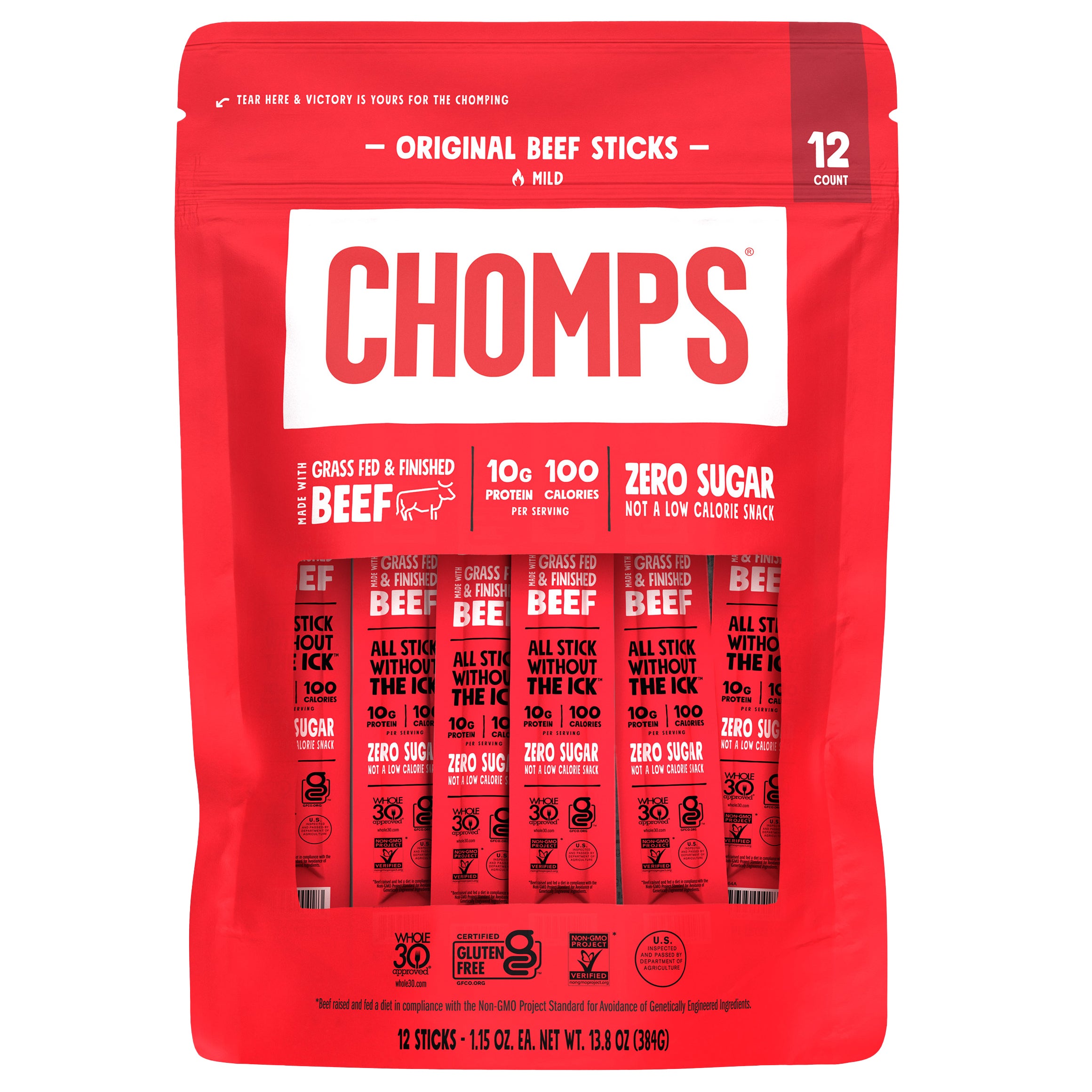 CHOMPS ORIGINAL GRASS FED BEEF STICKS 12 CT - Image 1