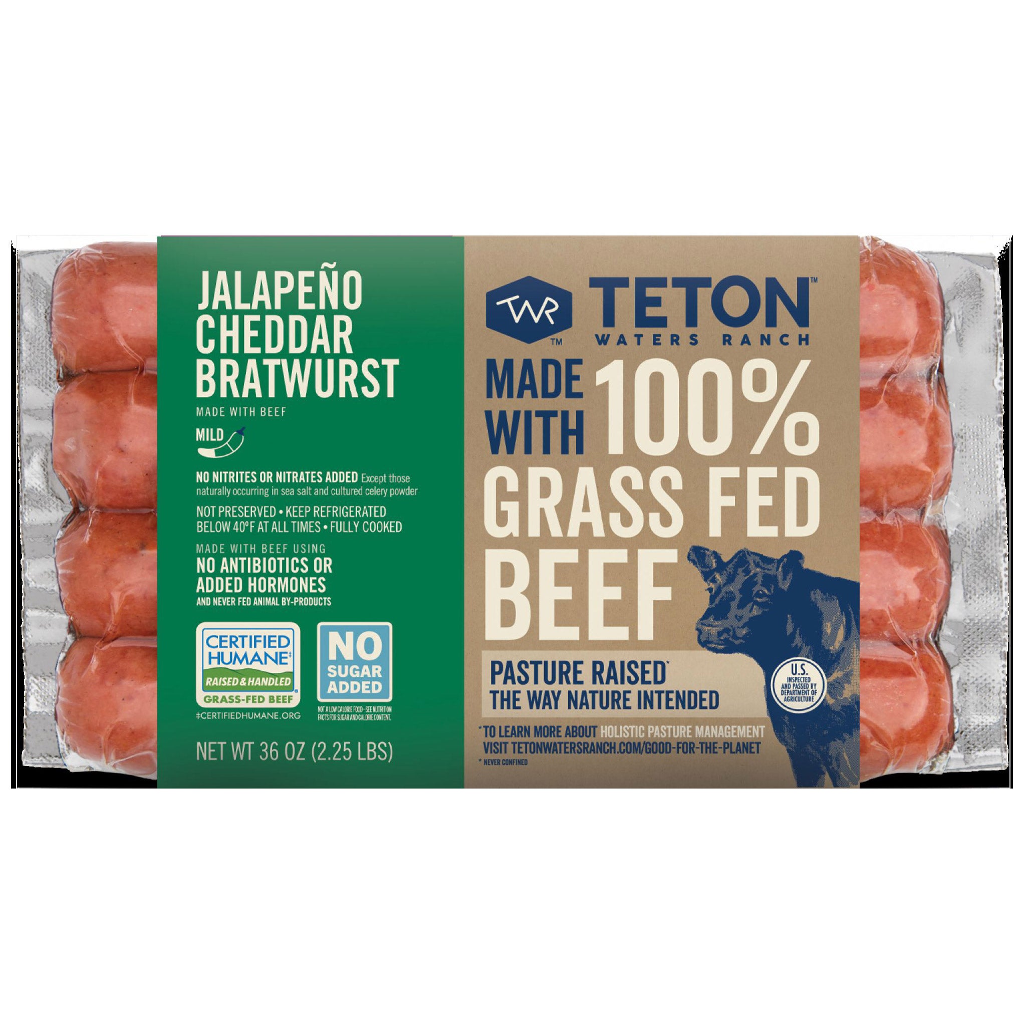 TETON WATER RANCH 100% GRASS FED/BEEF JAL/CHD BRATWURST 36OZ