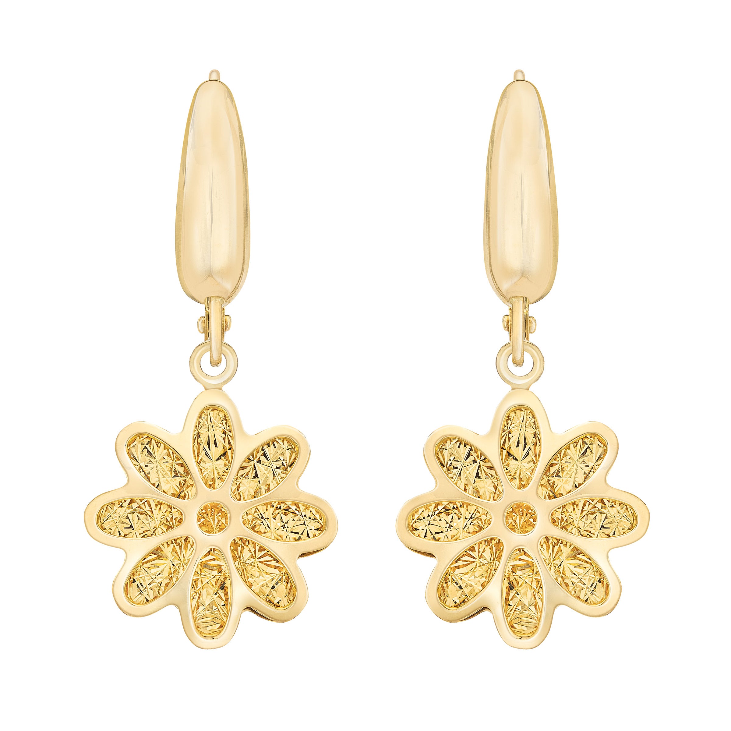 14KT YELLOW GOLD FLOWER EARRINGS MADE IN ITALY - Image 1