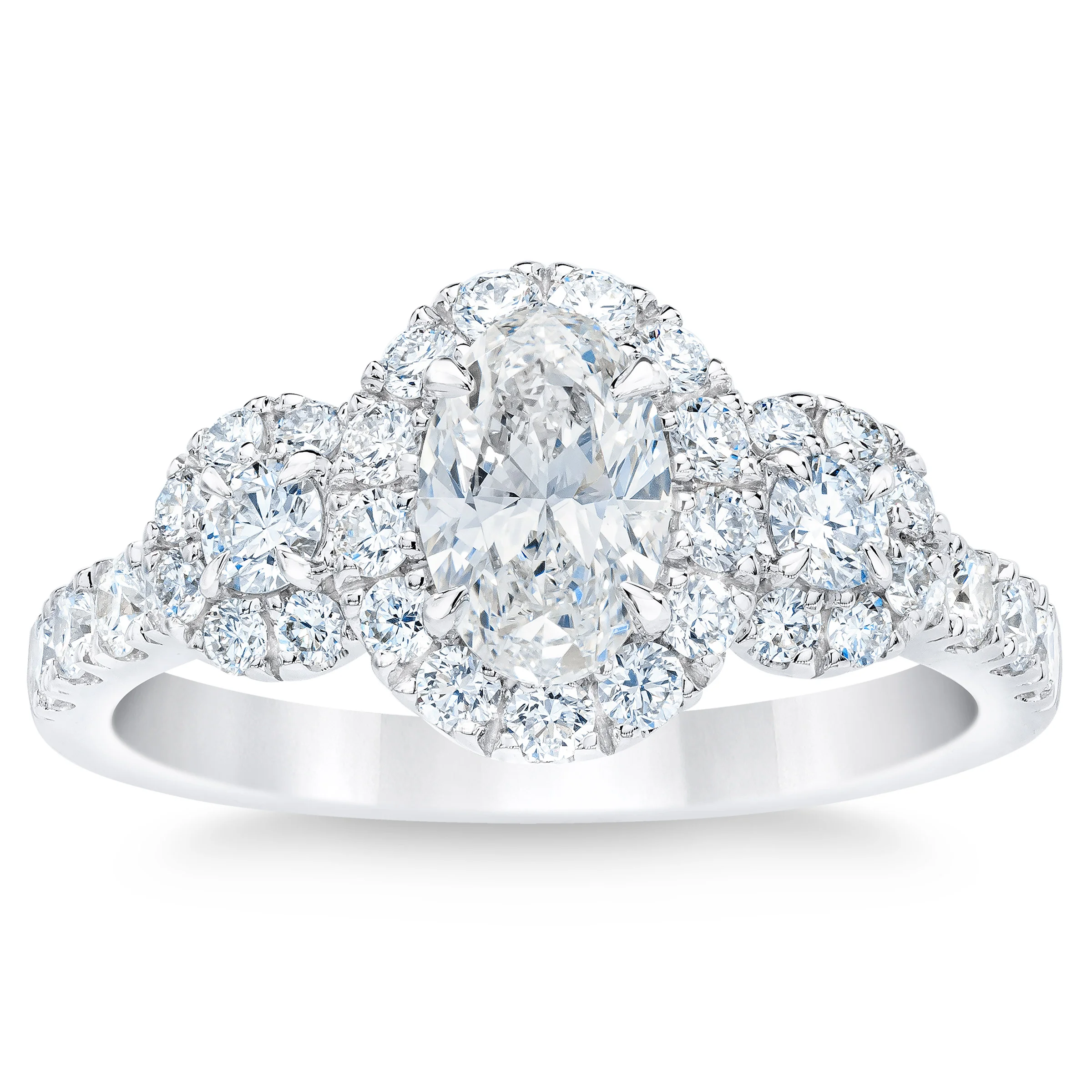 14KT WHITE GOLD VS2 I 1.52CTW OVAL & ROUND DIAMOND RING (0.70CTR) - Image 1