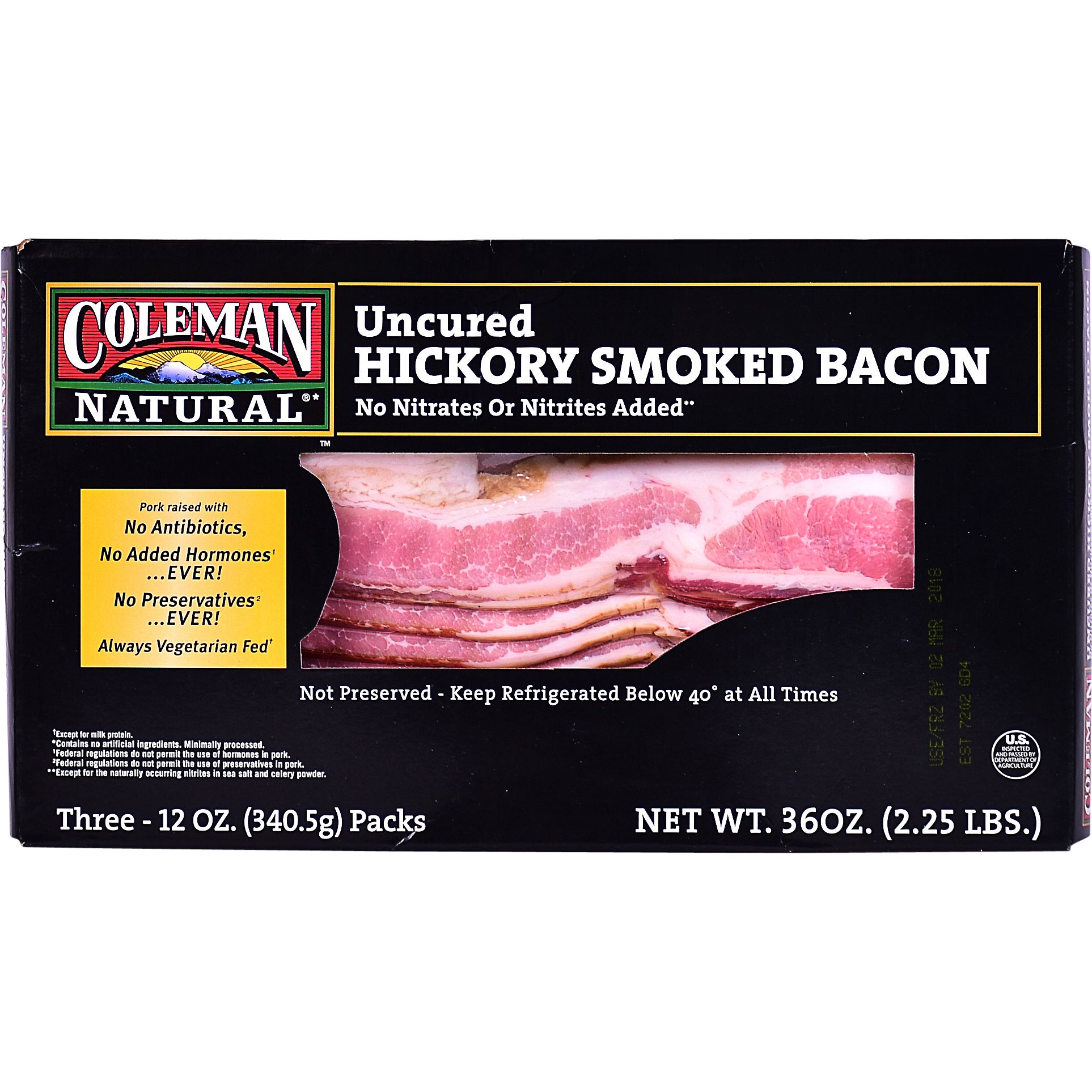 COLEMAN NATURAL UNCURED SMOKED BACON 3/12 OUNCE PACKAGES