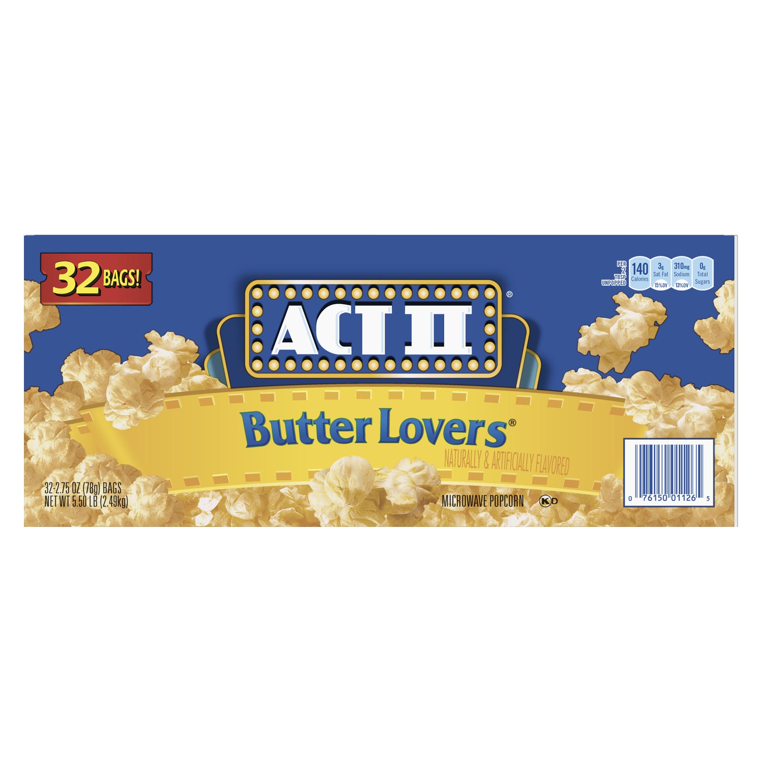 ACT II BUTTER LOVERS MICROWAVE POPCORN 32 CT/2.75 OZ