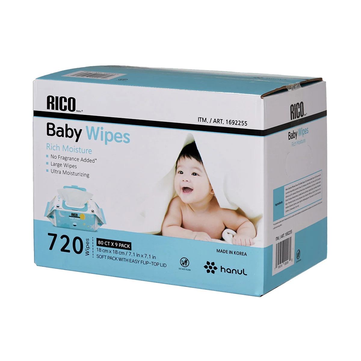 RICO NO FRAGRANCE ADDED BABY WIPES - 720CT - Image 1