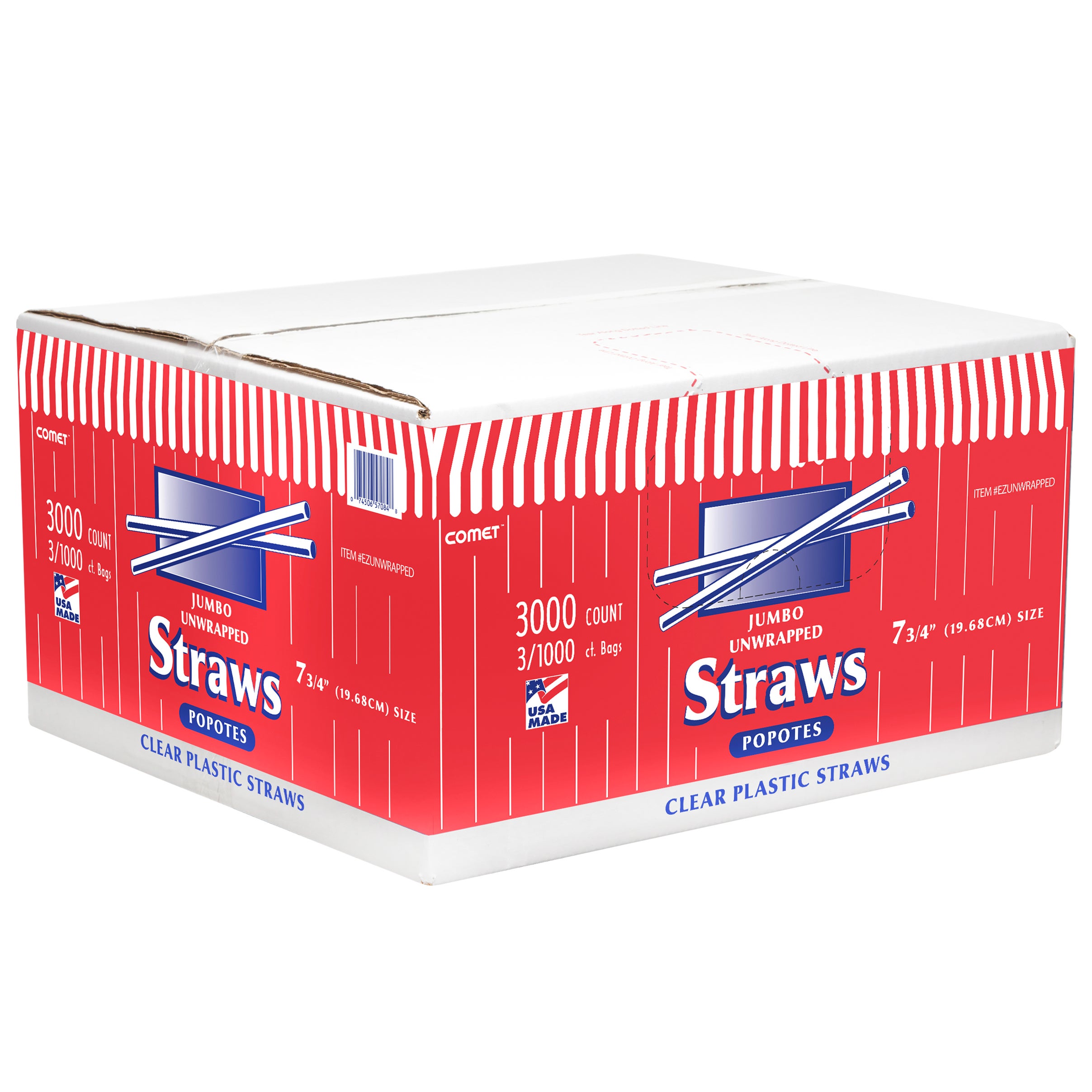 COMET BOXED STRAWS JUMBO UNWRAPPED CLEAR 7 3/4¨ 3/1000 COUNT