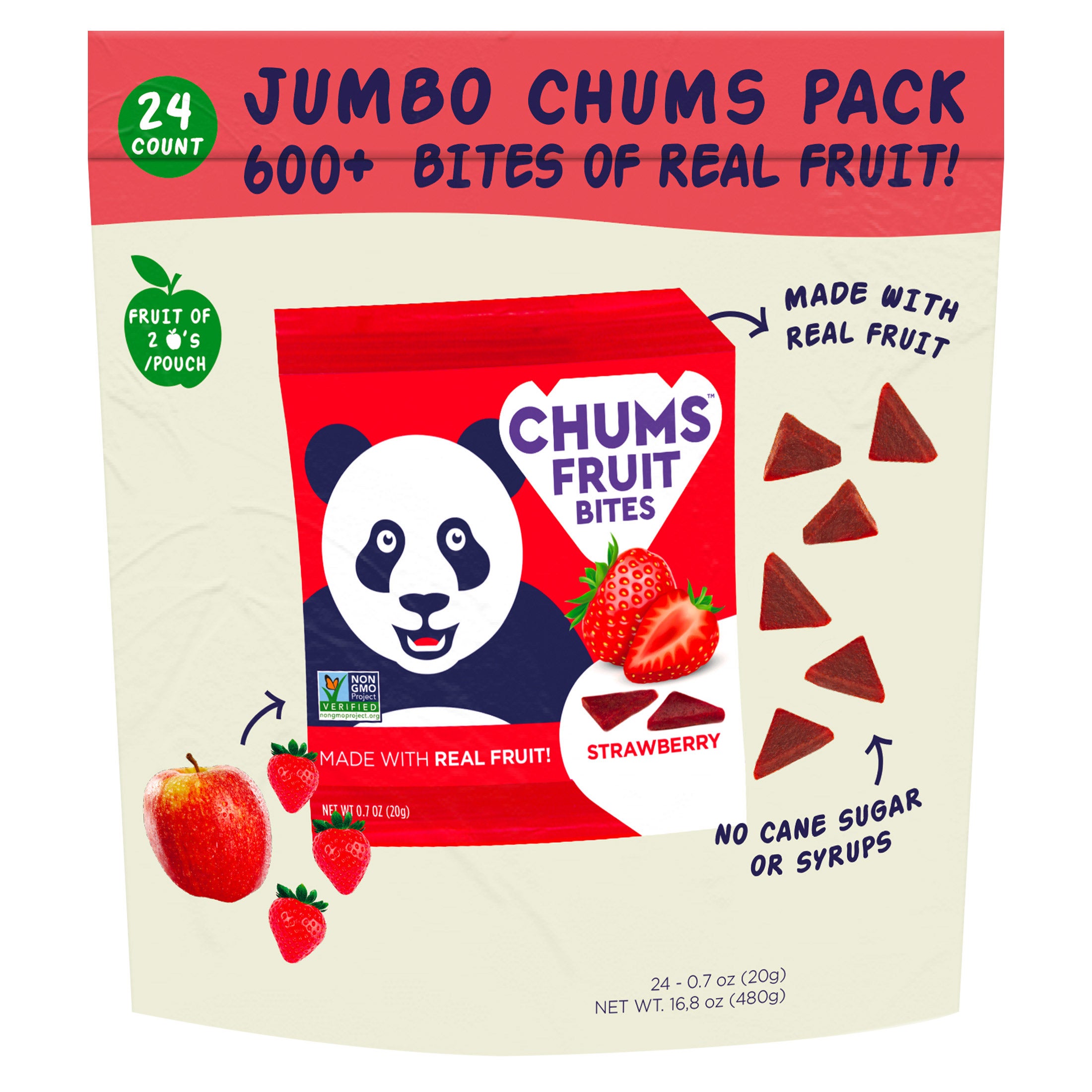 CHUM FRUIT SNACKS STRAWBERRY FRUIT BITES 24 / 0.7 OUNCE BAGS
