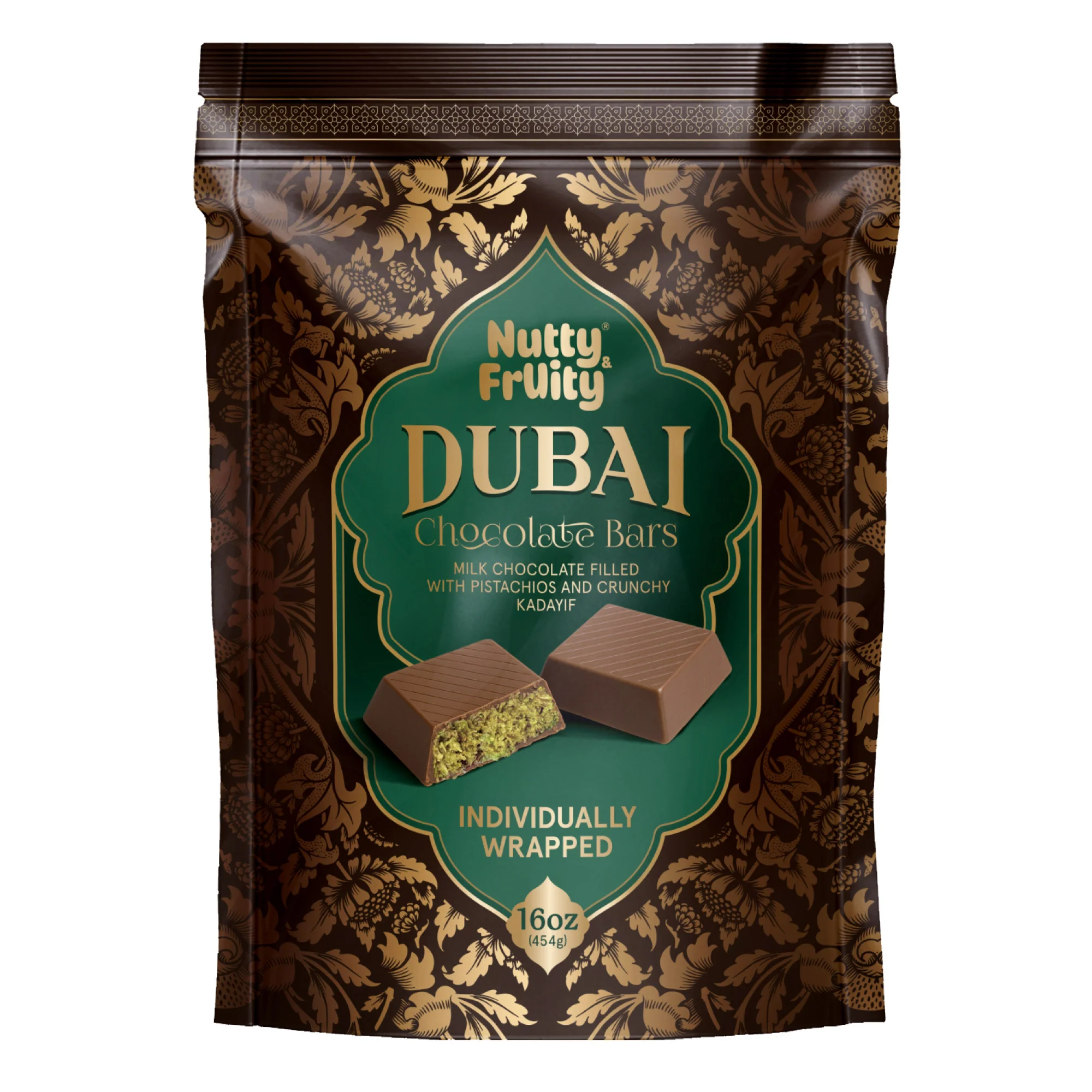 NUTTY AND FRUITY DUBAI CHOCOLATE BARS 16 OZ