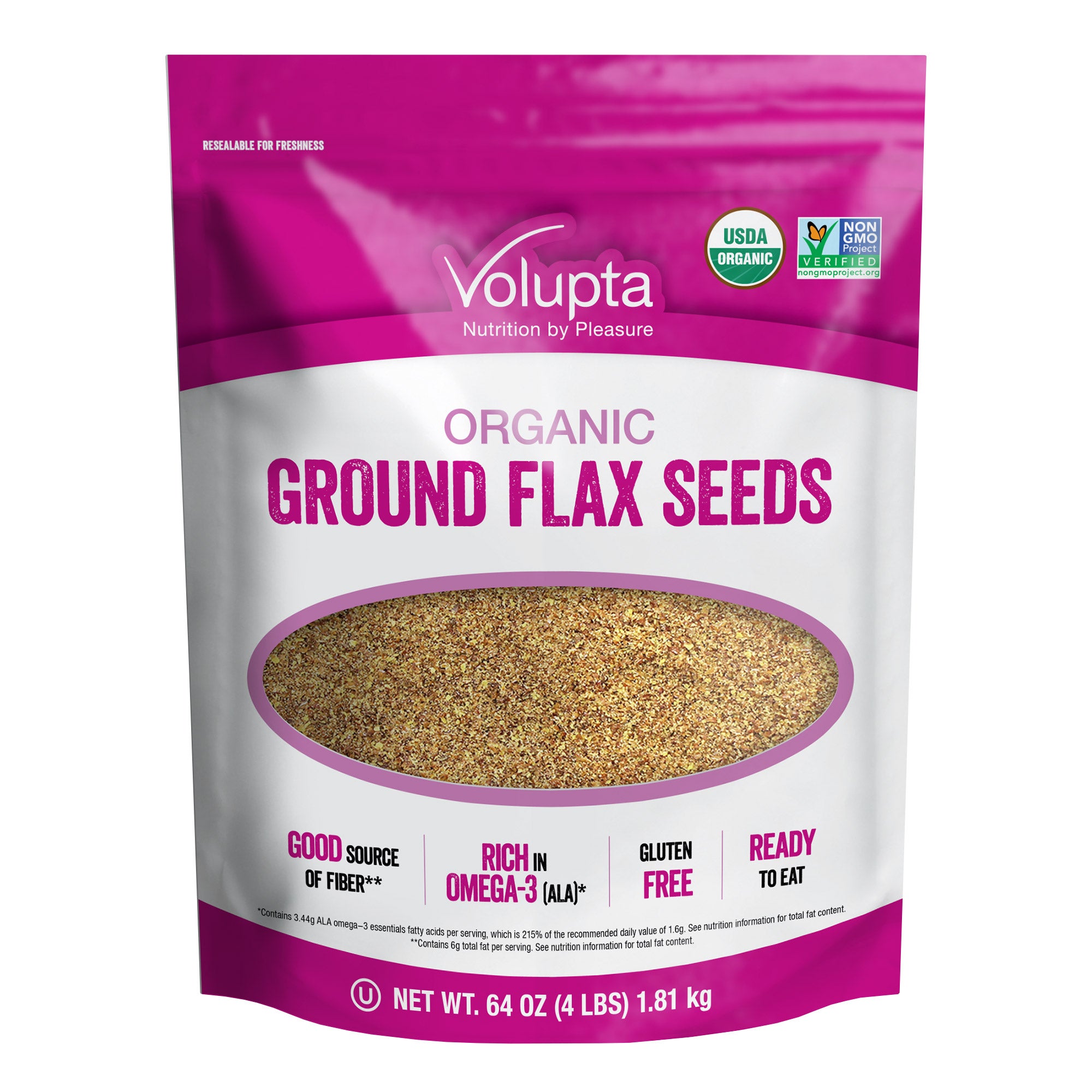 VOLUPTA ORGANIC FLAX SEEDS 64 OZ