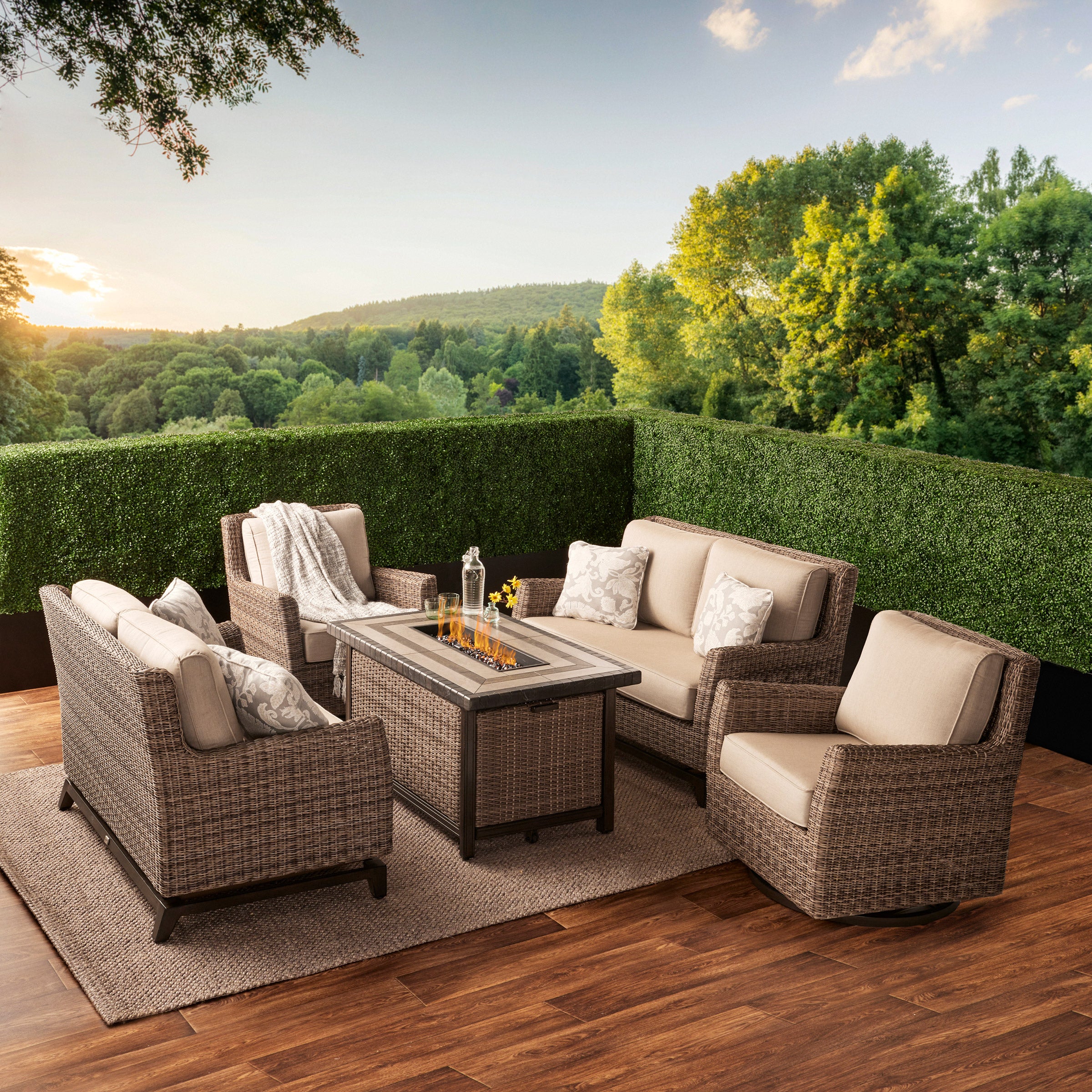 AGIO ANDERSON 5 PC DEEP SEATING SET WITH FIRE TABLE