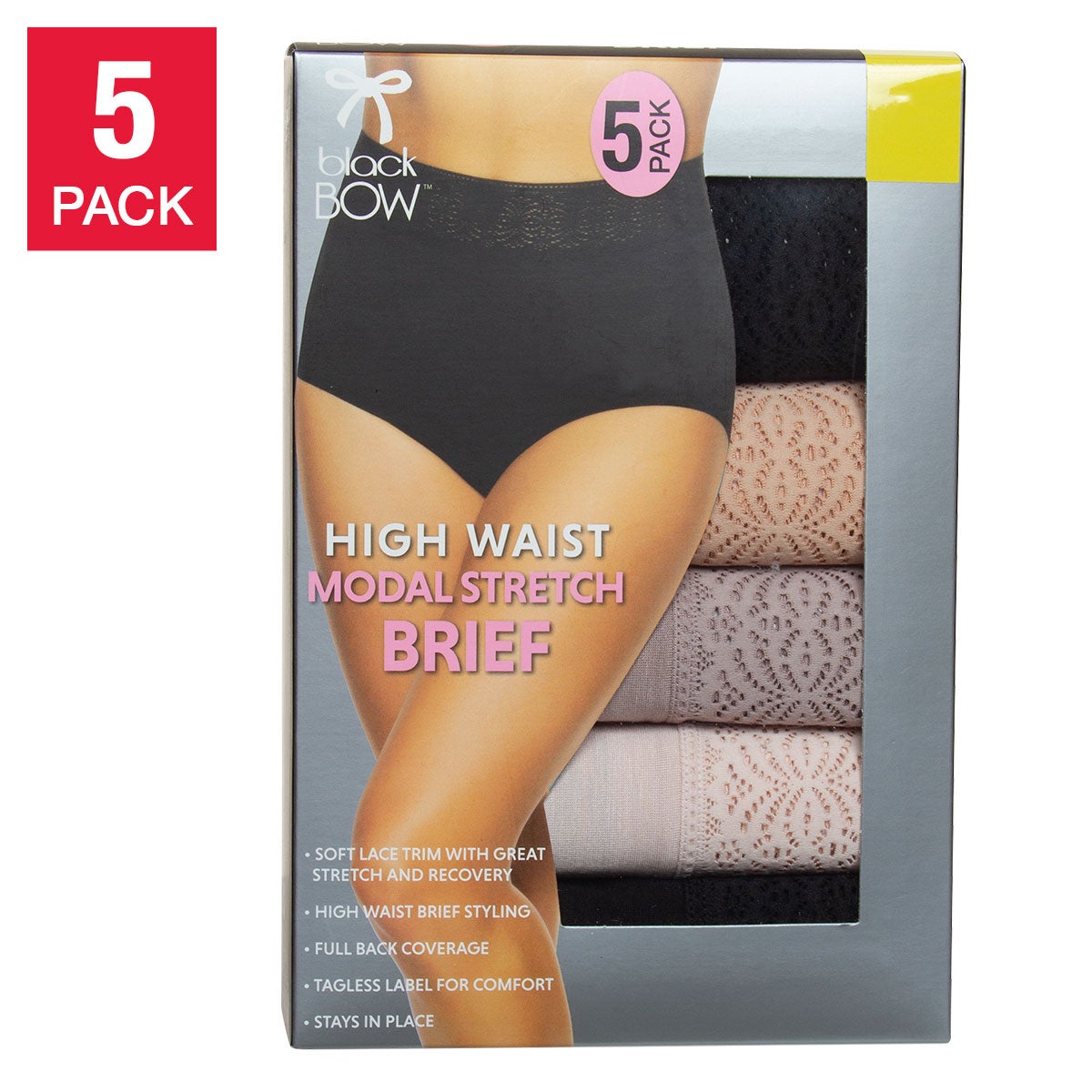 BLACK BOW LADIES' BRIEF 5PK - Image 1