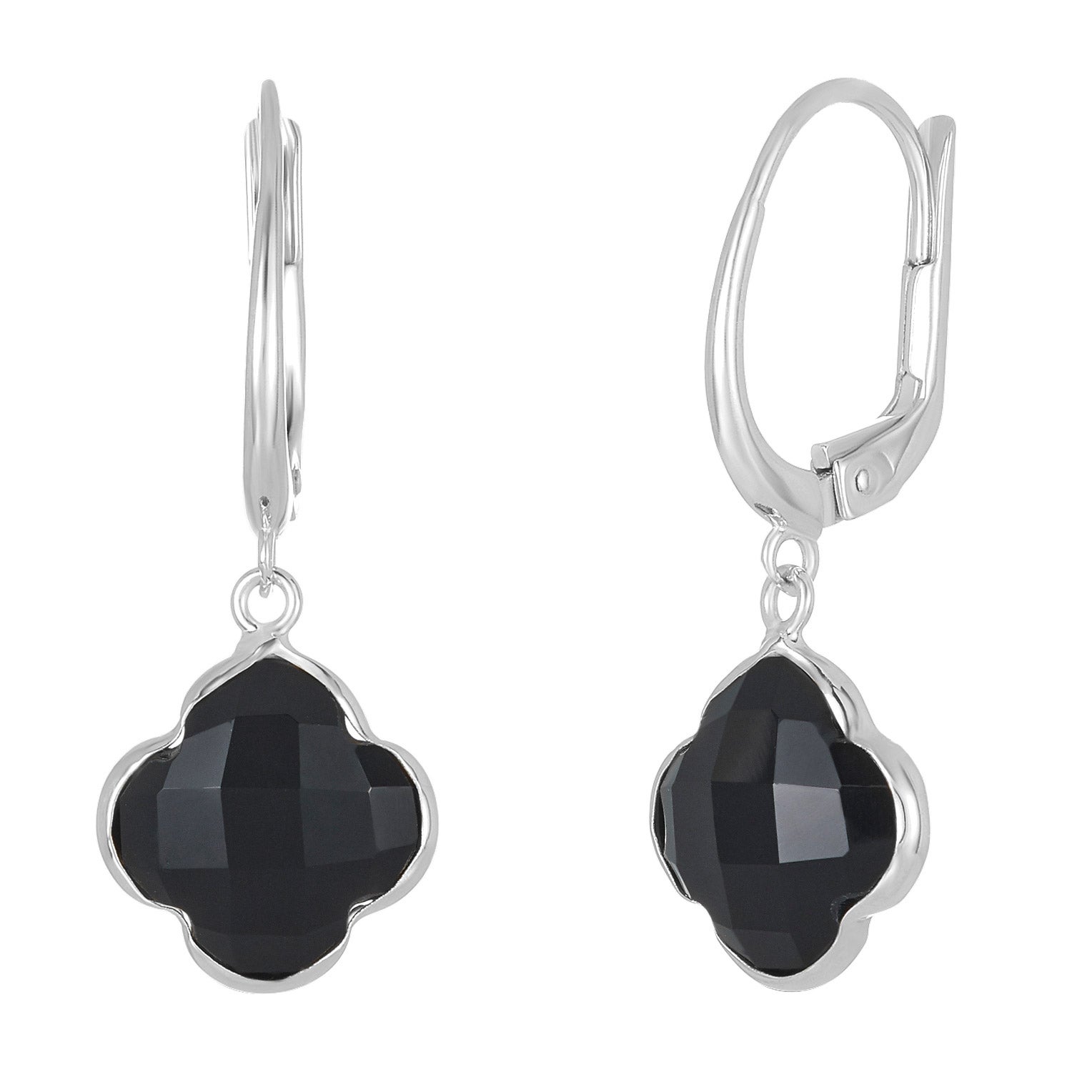 14KT WHITE GOLD 9MM BLACK ONYX DANGLE EARRINGS