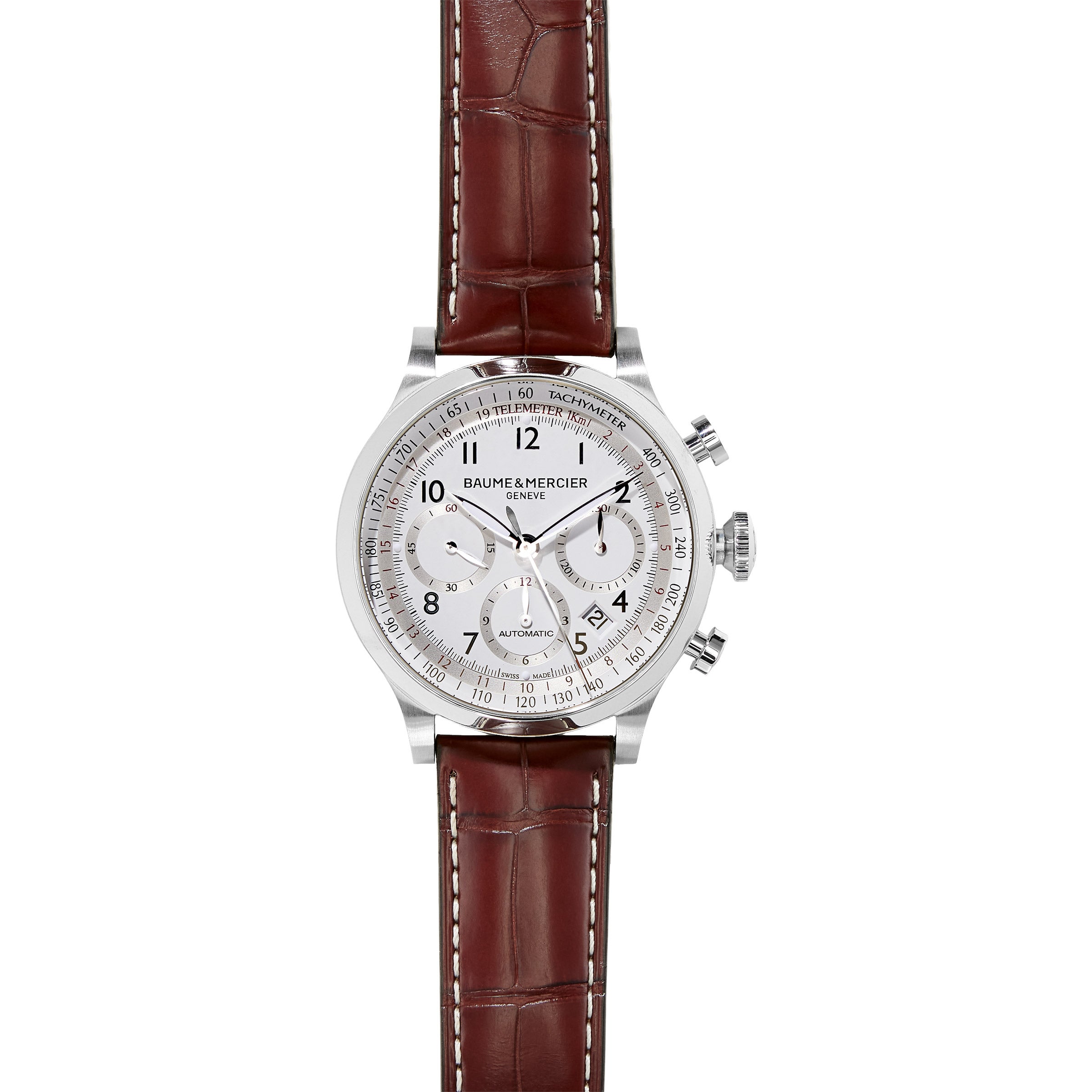 BAUME & MERCIER MENS AUTOMATIC WHITE DIAL BROWN LEATHER - Image 1