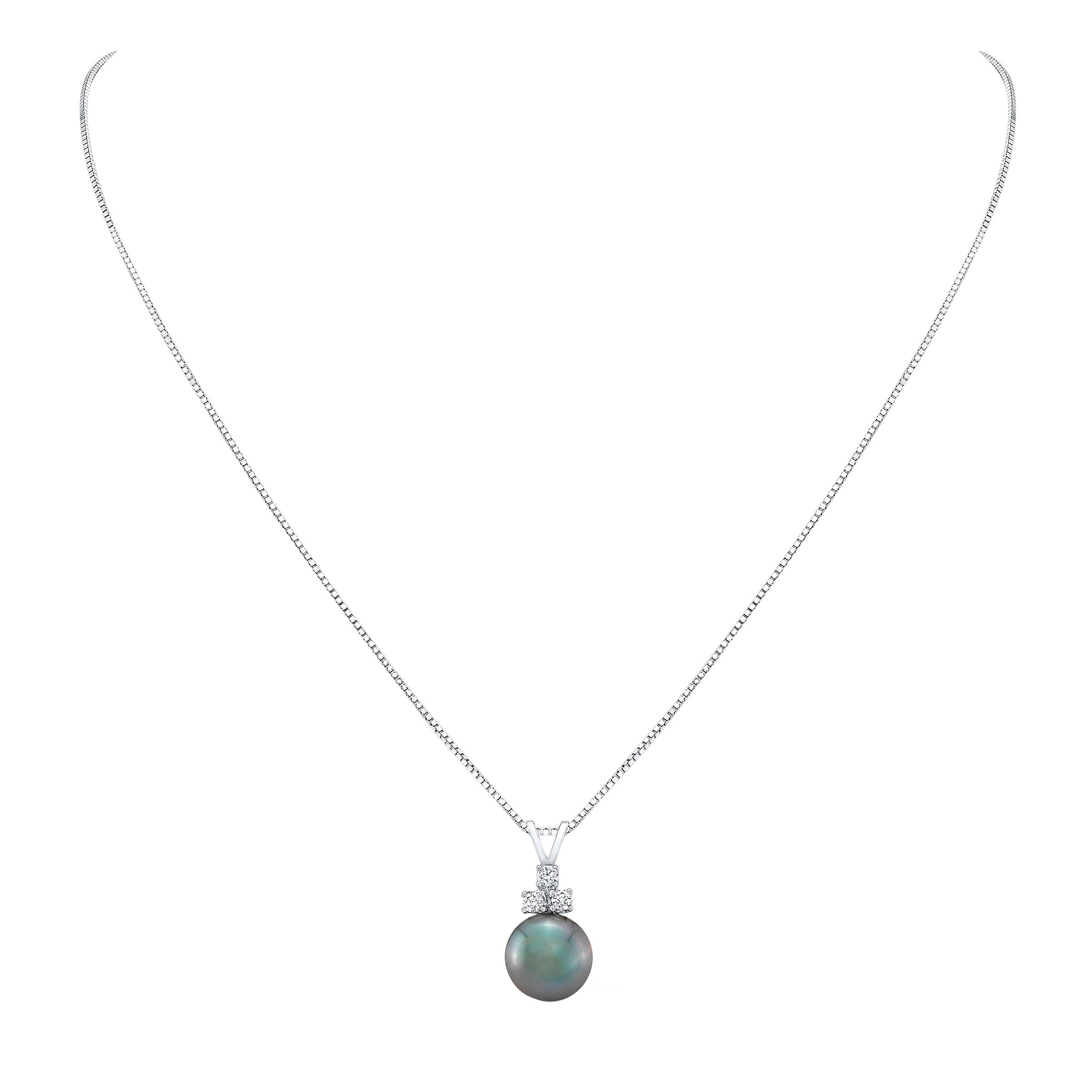 14KT GOLD & DIAMOND TAHITIAN CULTURED PEARL 9-10MM PENDANT - Image 1