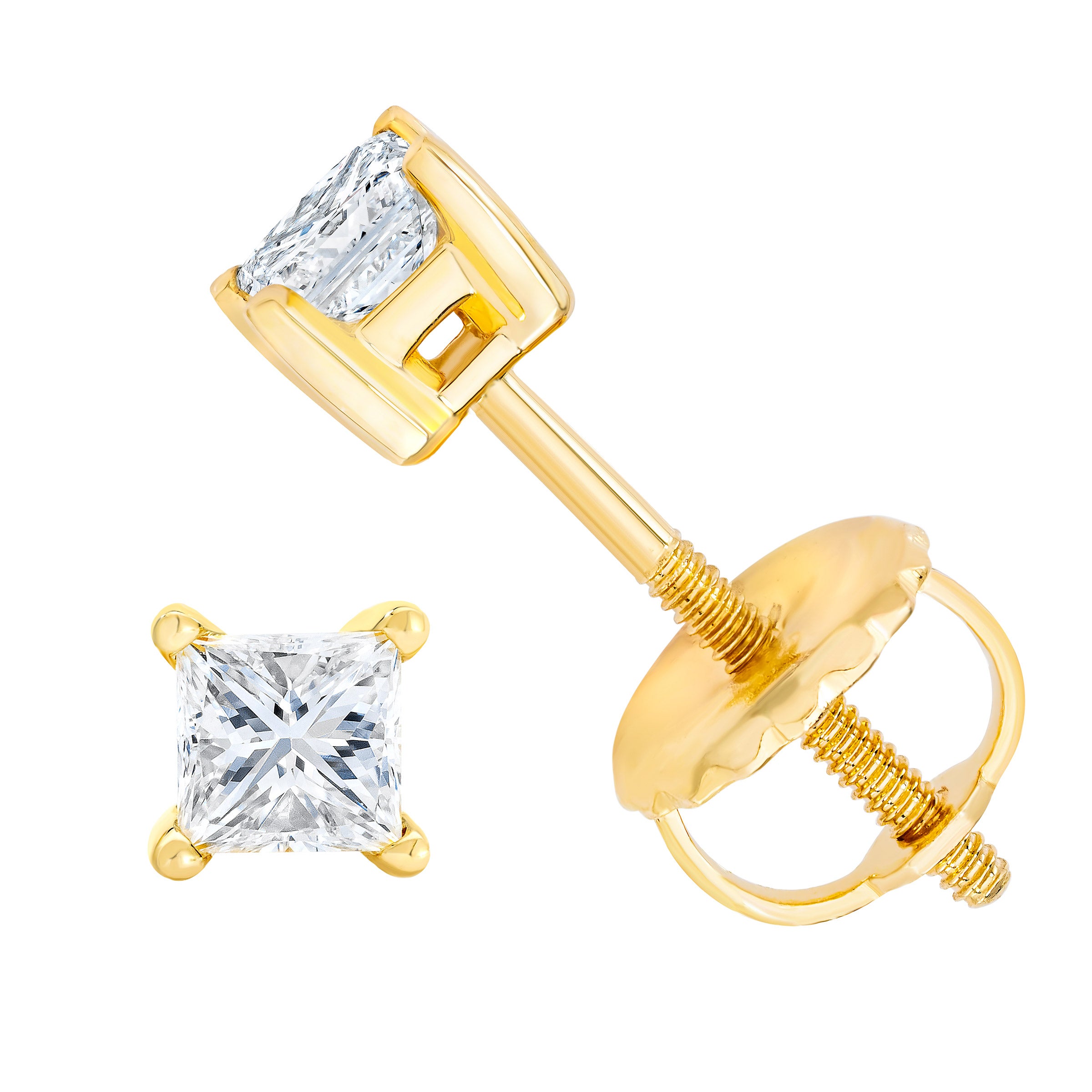 14KT YELLOW GOLD VS2 I 0.30CTW PRINCESS CUT DIAMOND EARRINGS - Image 1