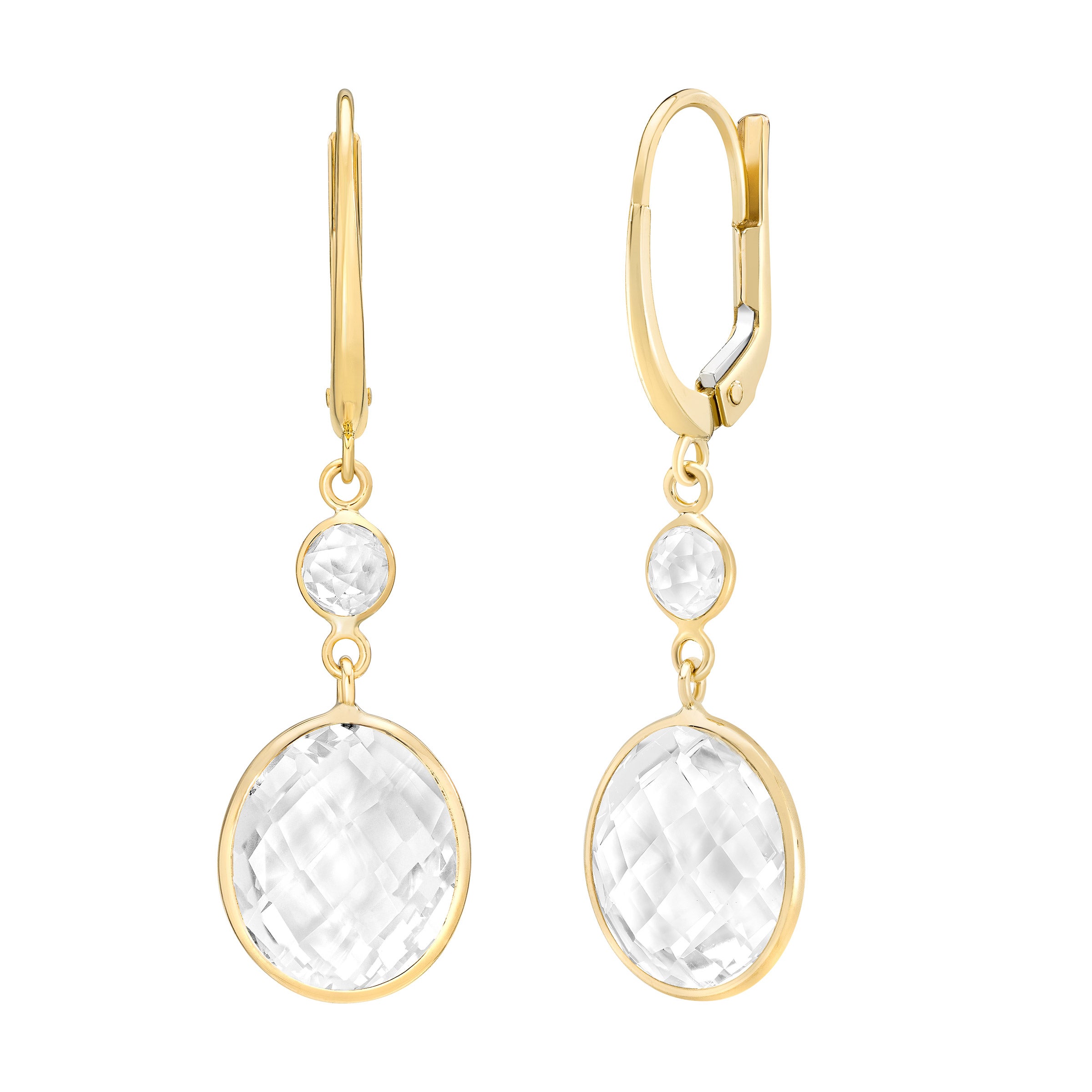 14KT YELLOW GOLD WHITE TOPAZ DANGLE EARRINGS - Image 1