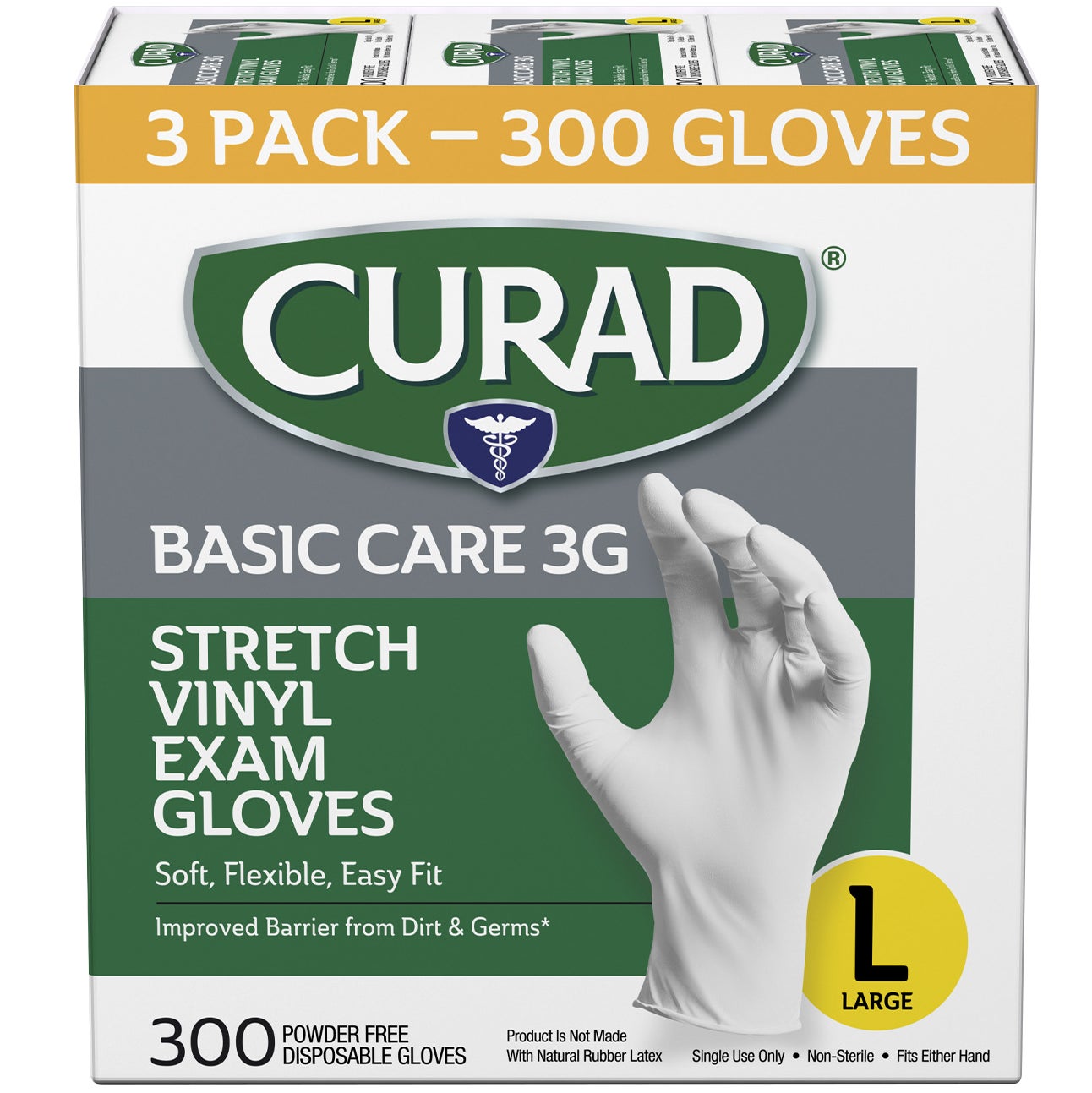 CURAD 3G VINYL GLOVES LARGE 3/100CT