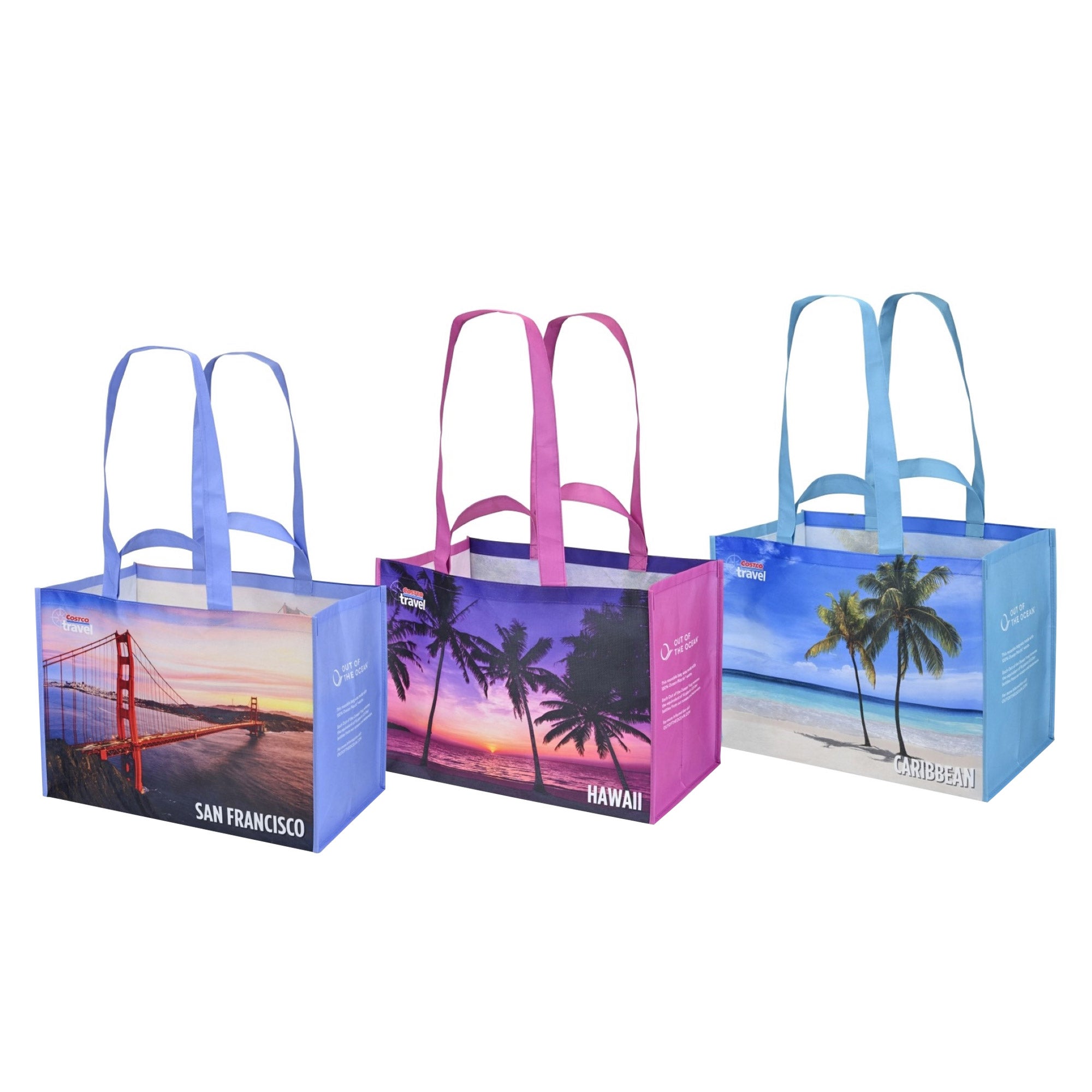 OUT OF THE OCEAN REUSABLE SHOPPING BAG COSTCO TRAVEL 3 PACK