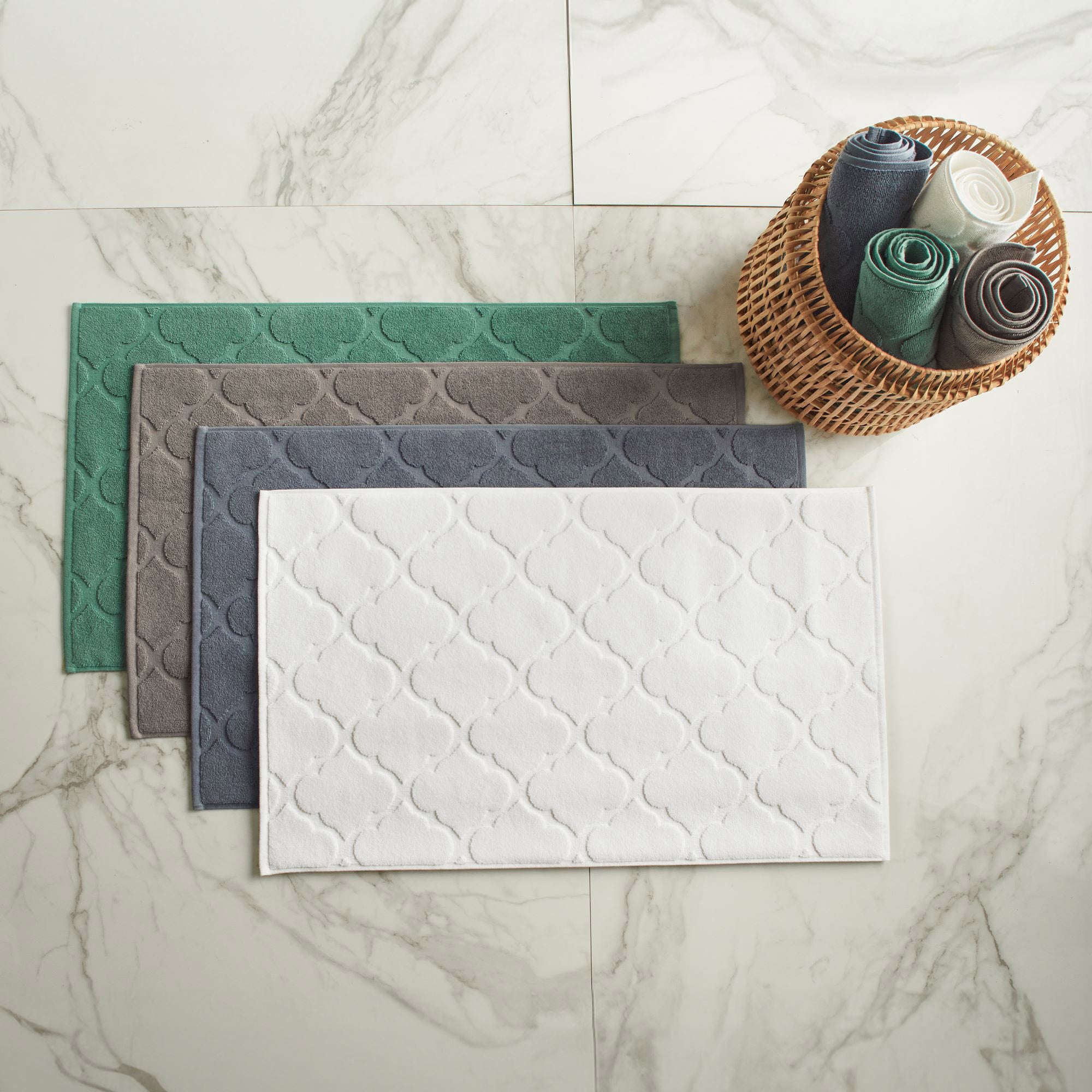 WELSPUN GEOMETRIC TUB MAT 2PK ASSORTED COLORS