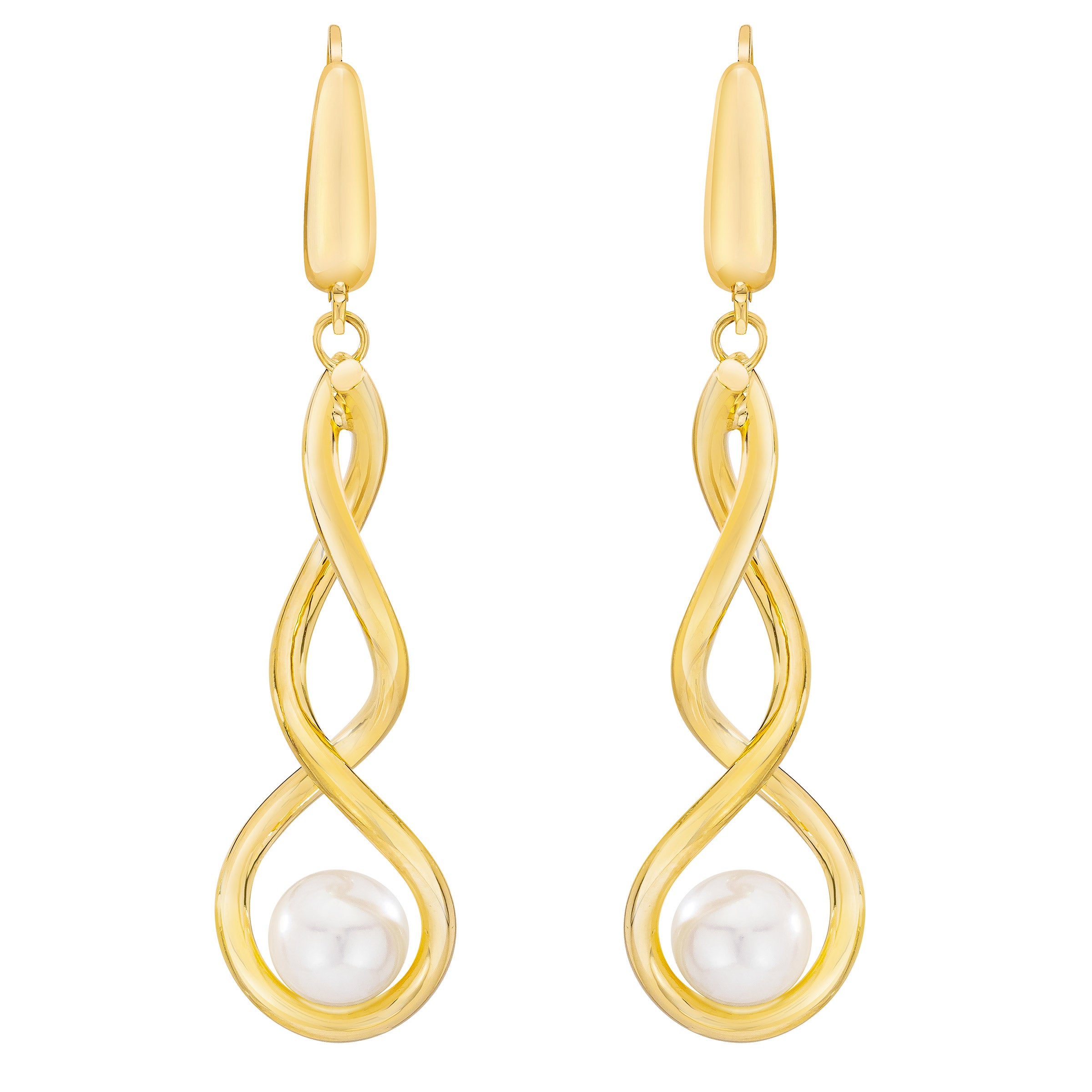 14KT YELLOW GOLD 7-8MM FRESHWATER PEARL TWIST EARRINGS - Image 1