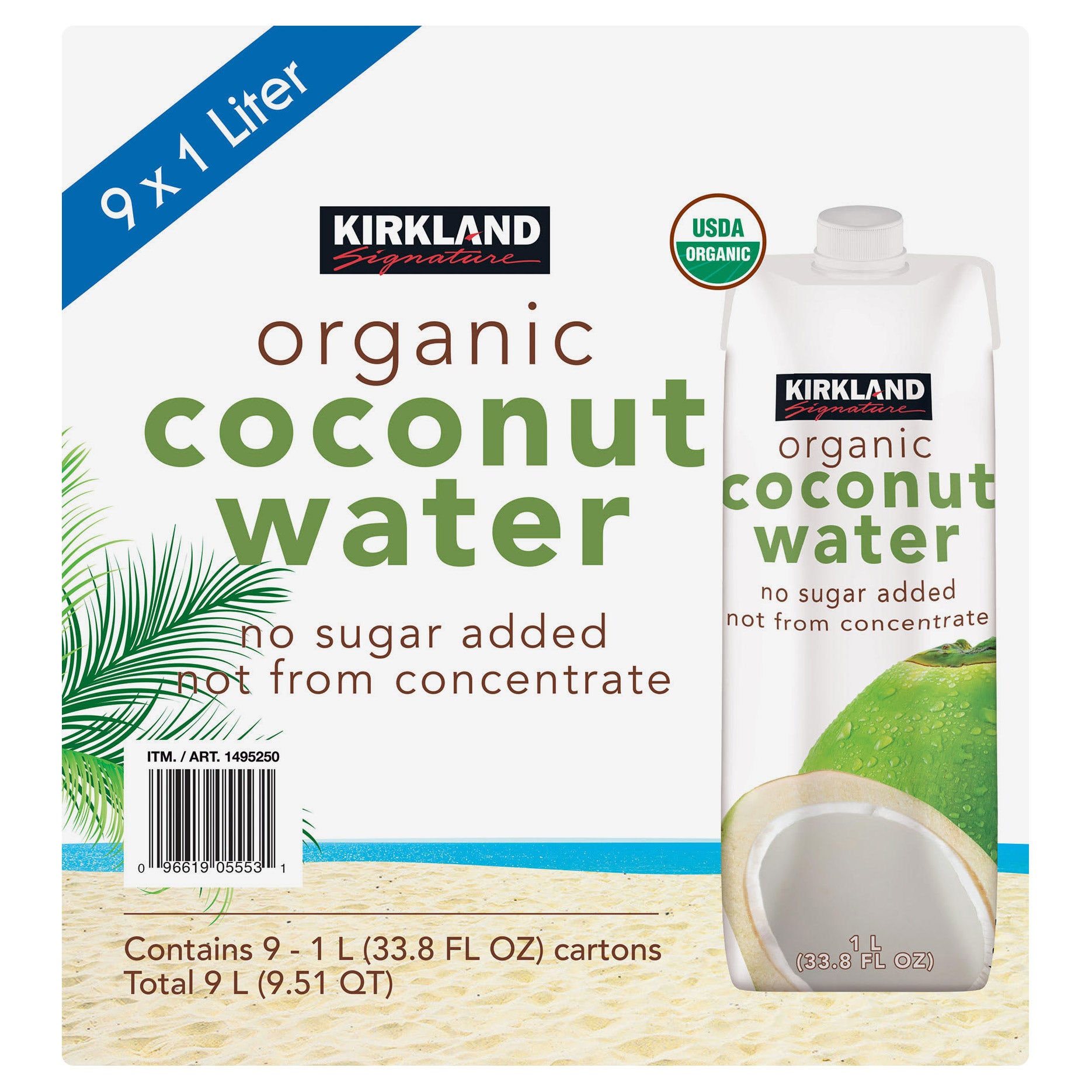 KIRKLAND SIGNATURE ORGANIC COCONUT WATER 9/33.8 FL OZ (9.51 QT) - Image 1