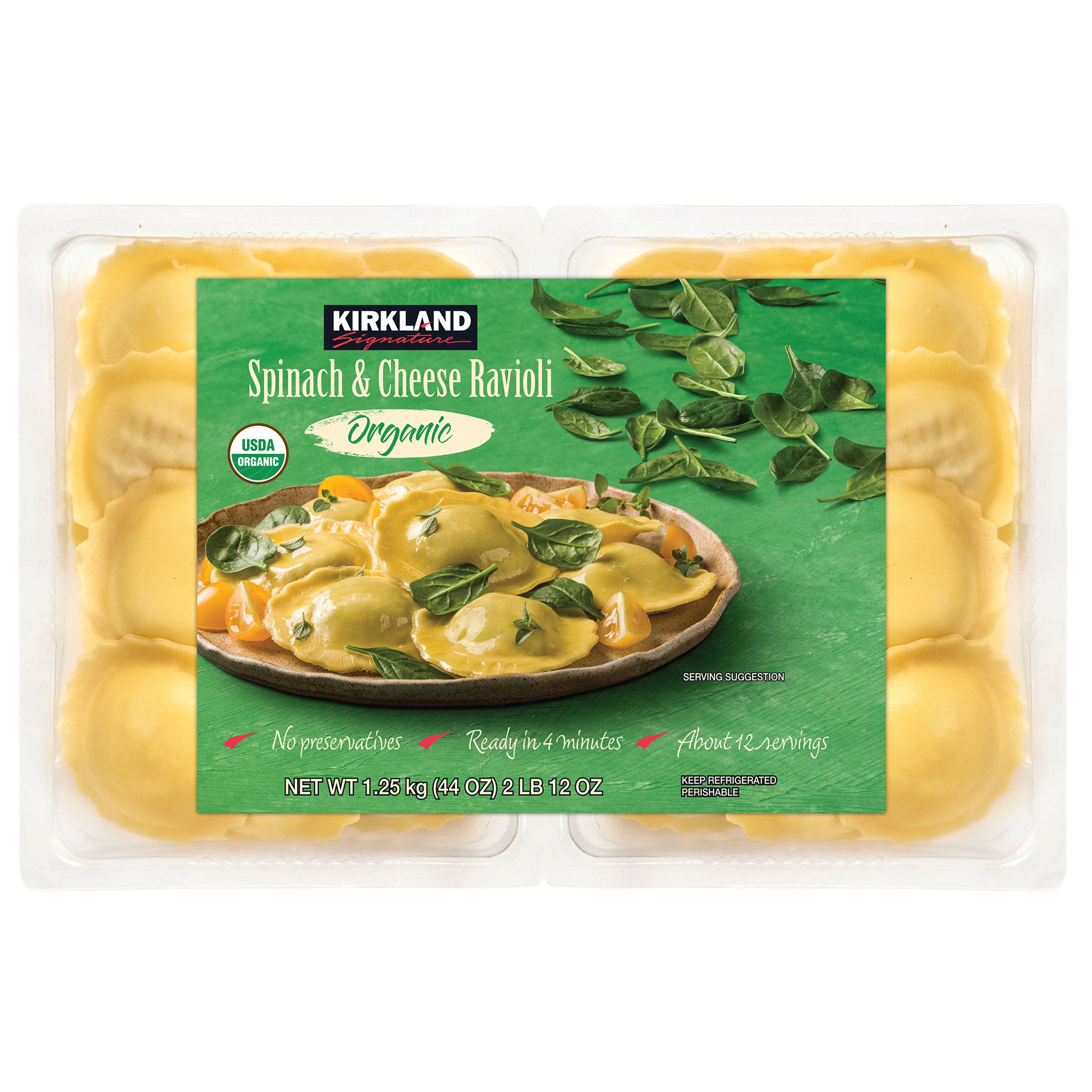 KIRKLAND SIGNATURE ORGANIC SPIN/CHEESE RAVIOLI 2/22 OZ - Image 1