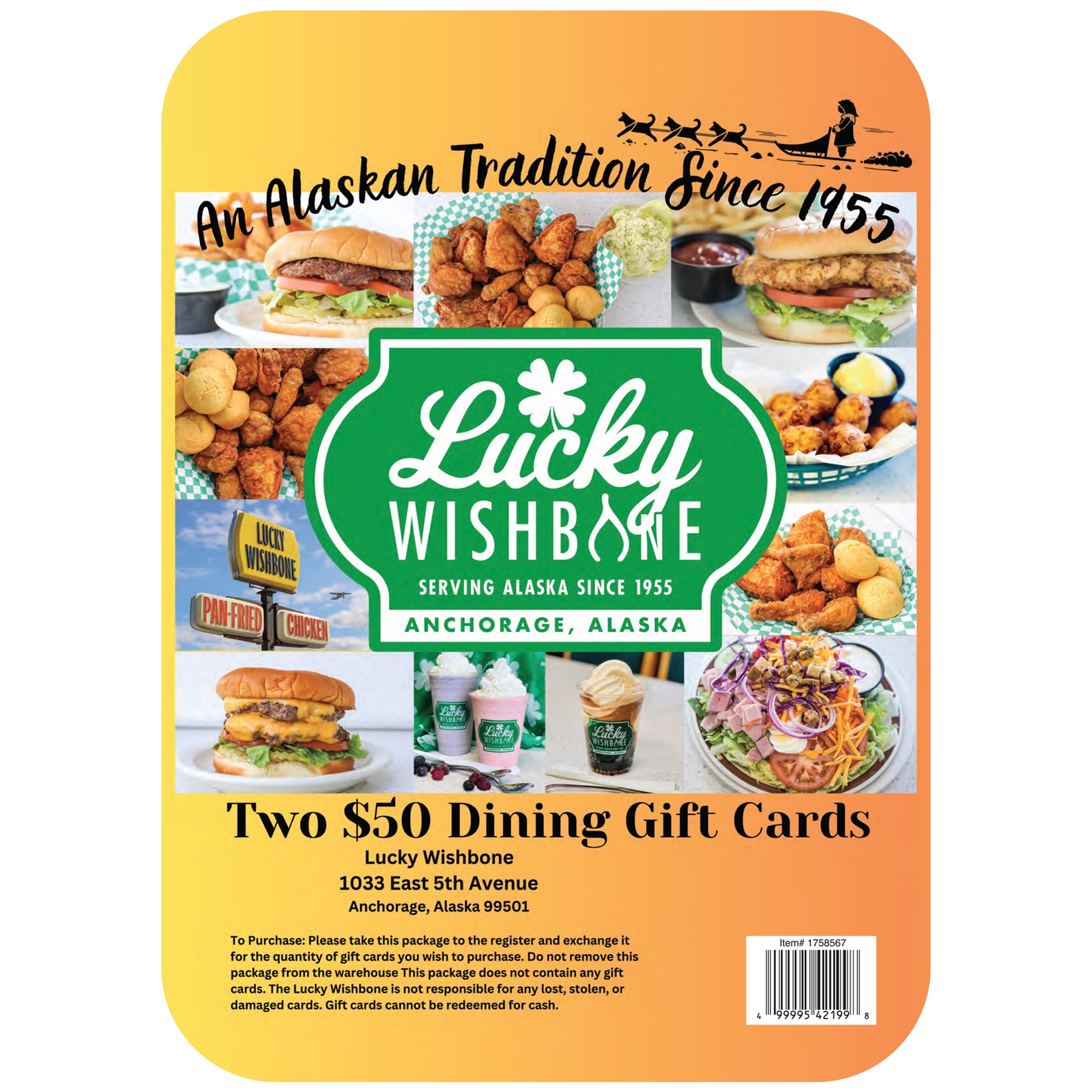 LUCKY WISHBONE 2/$50 GIFT CARDS ITEM IS NON-REFUNDABLE - Image 1