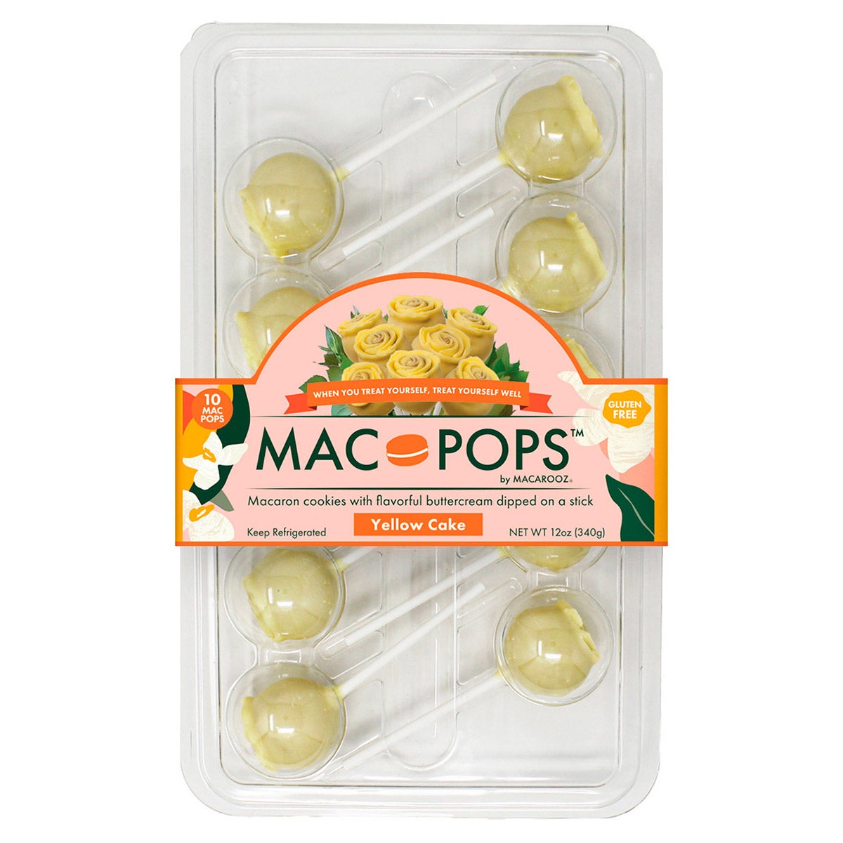 MACAROOZ YELLOW ROSE CAKE POPS 10 COUNT 12OZ