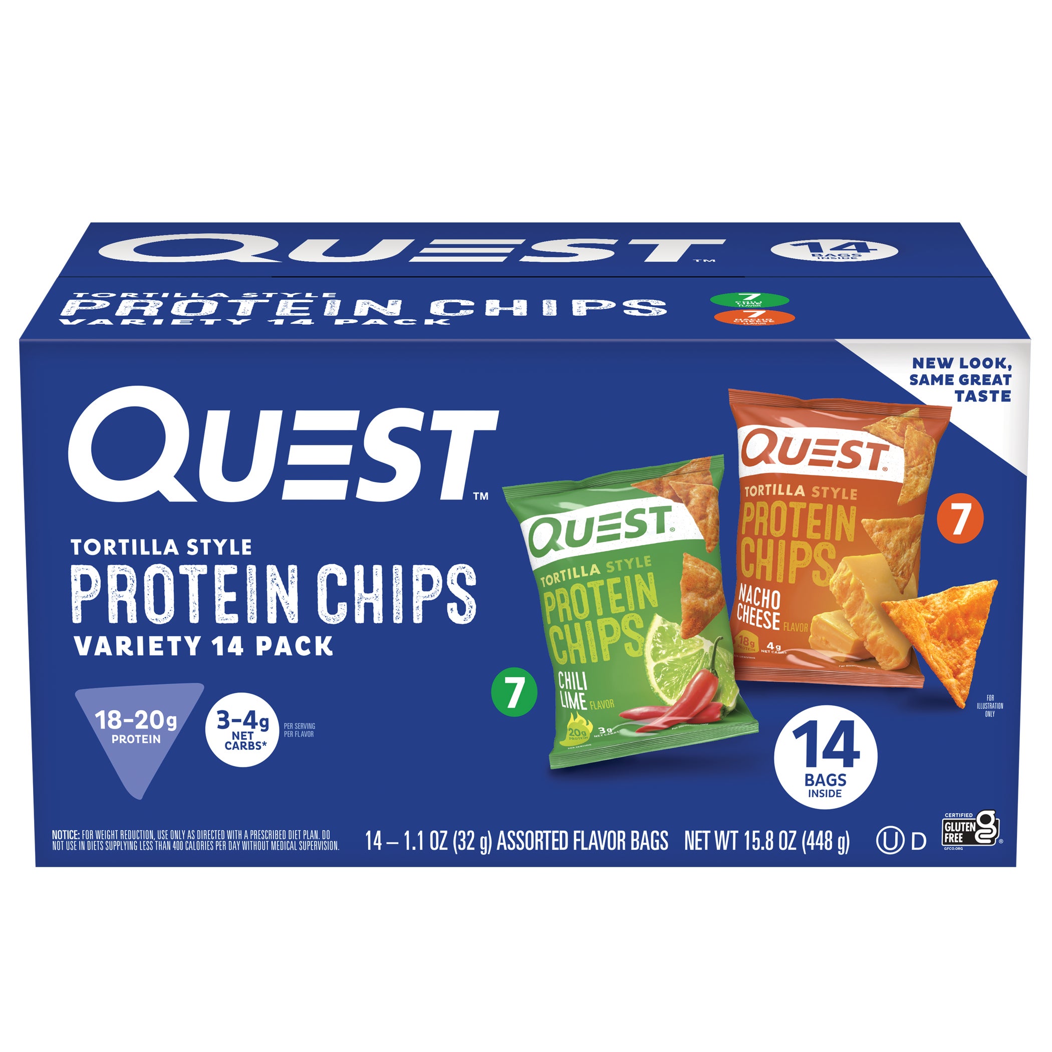 QUEST TORTILLA CHIPS NACHO & CHILI LIME 14/1.1 OZ - Image 1