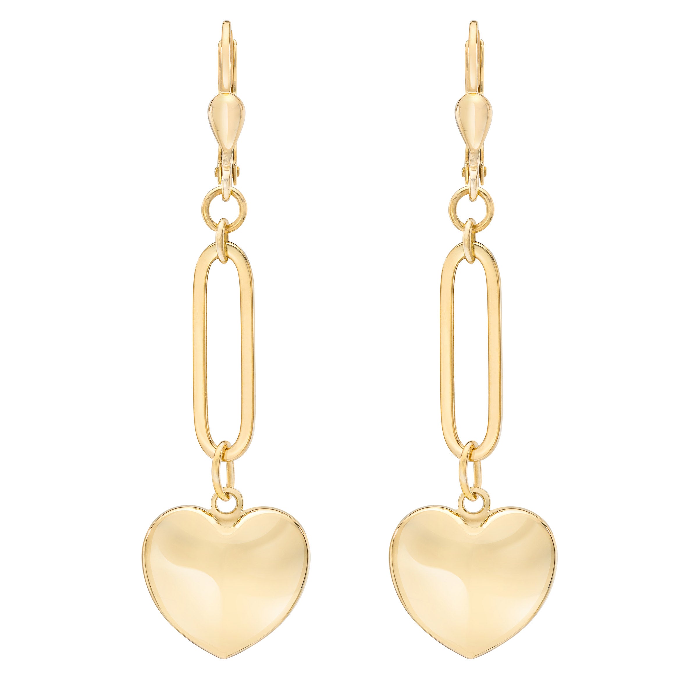 14KT YELLOW GOLD PAPERCLIP HEART EARRINGS - Image 1