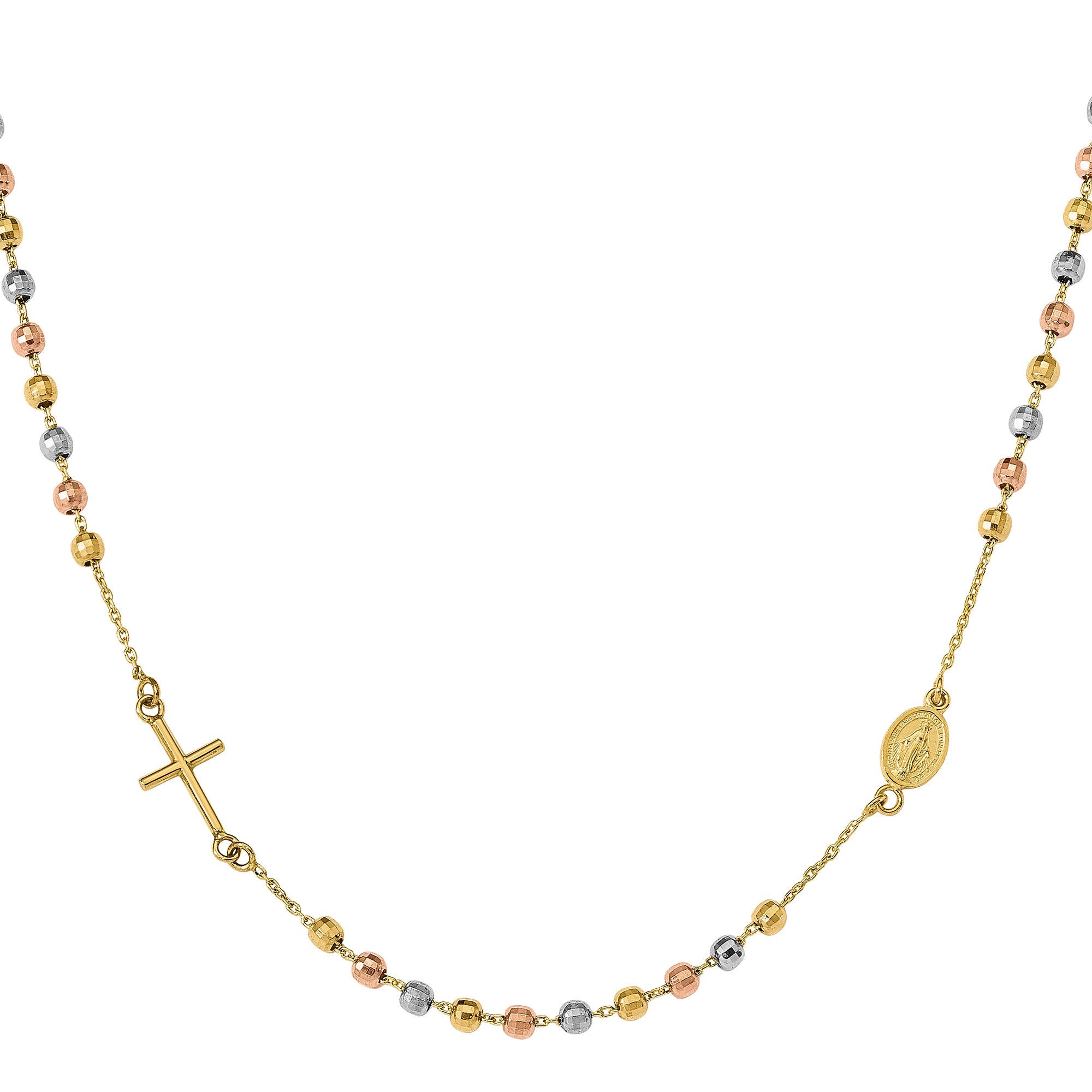 14KT TRI COLOR GOLD ROSARY NECKLACE MADE IN ITALY - Image 1