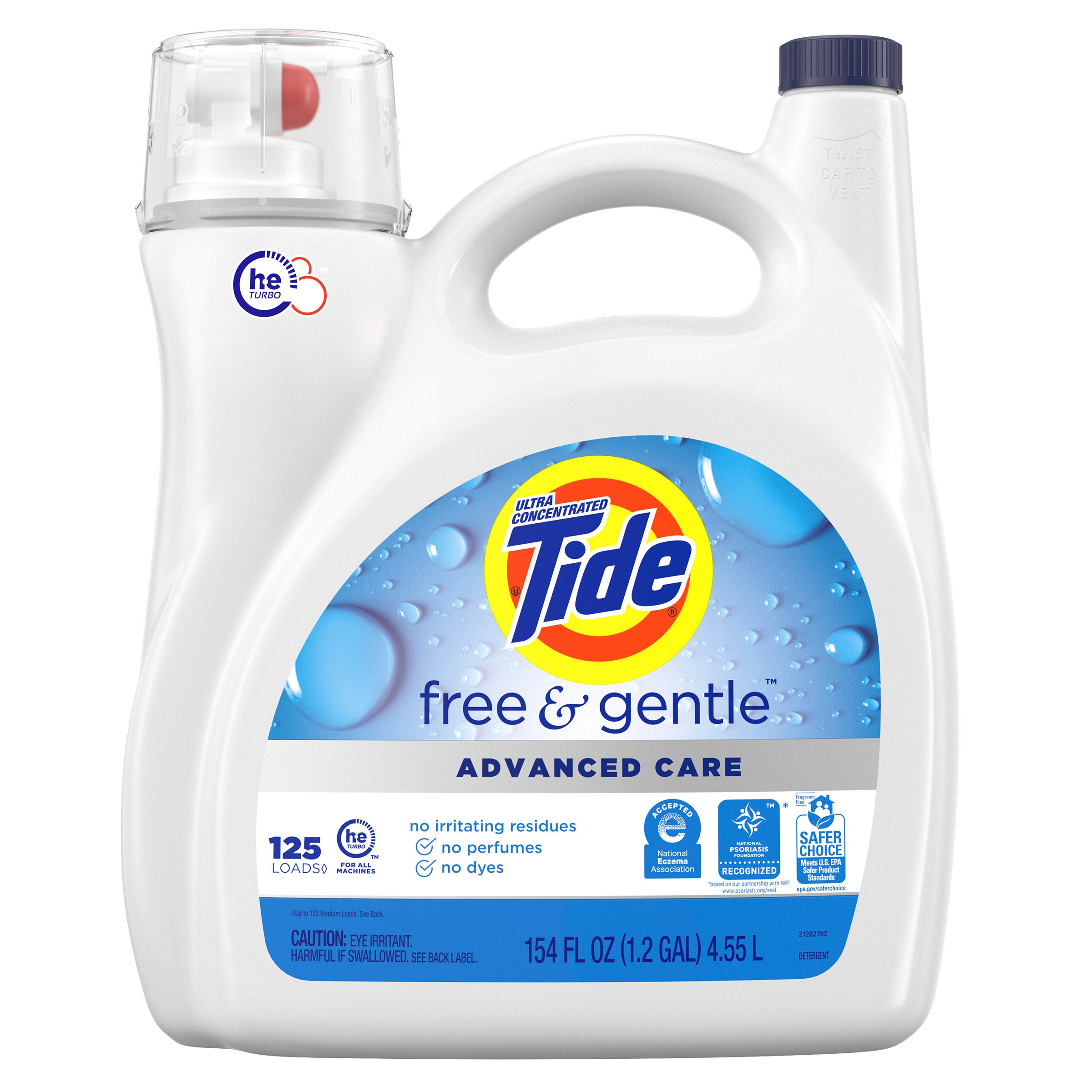 TIDE FREE & GENTLE ADVANCED CARE LIQUID 125 LOADS / 154 OZ - Image 1