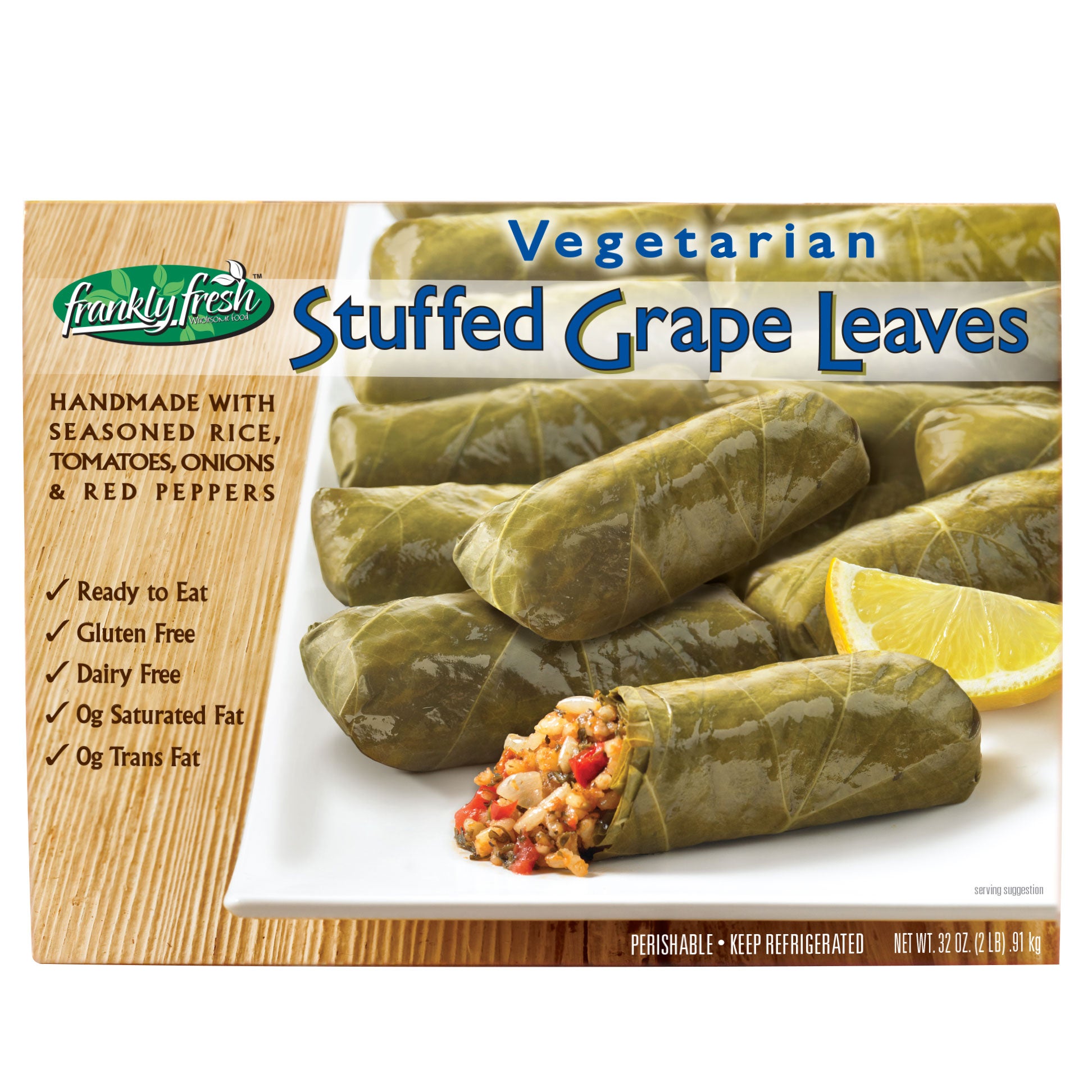 FRANKLY FRESH STUFFED GRAPE LEAVES 32 OUNCE PACKAGE