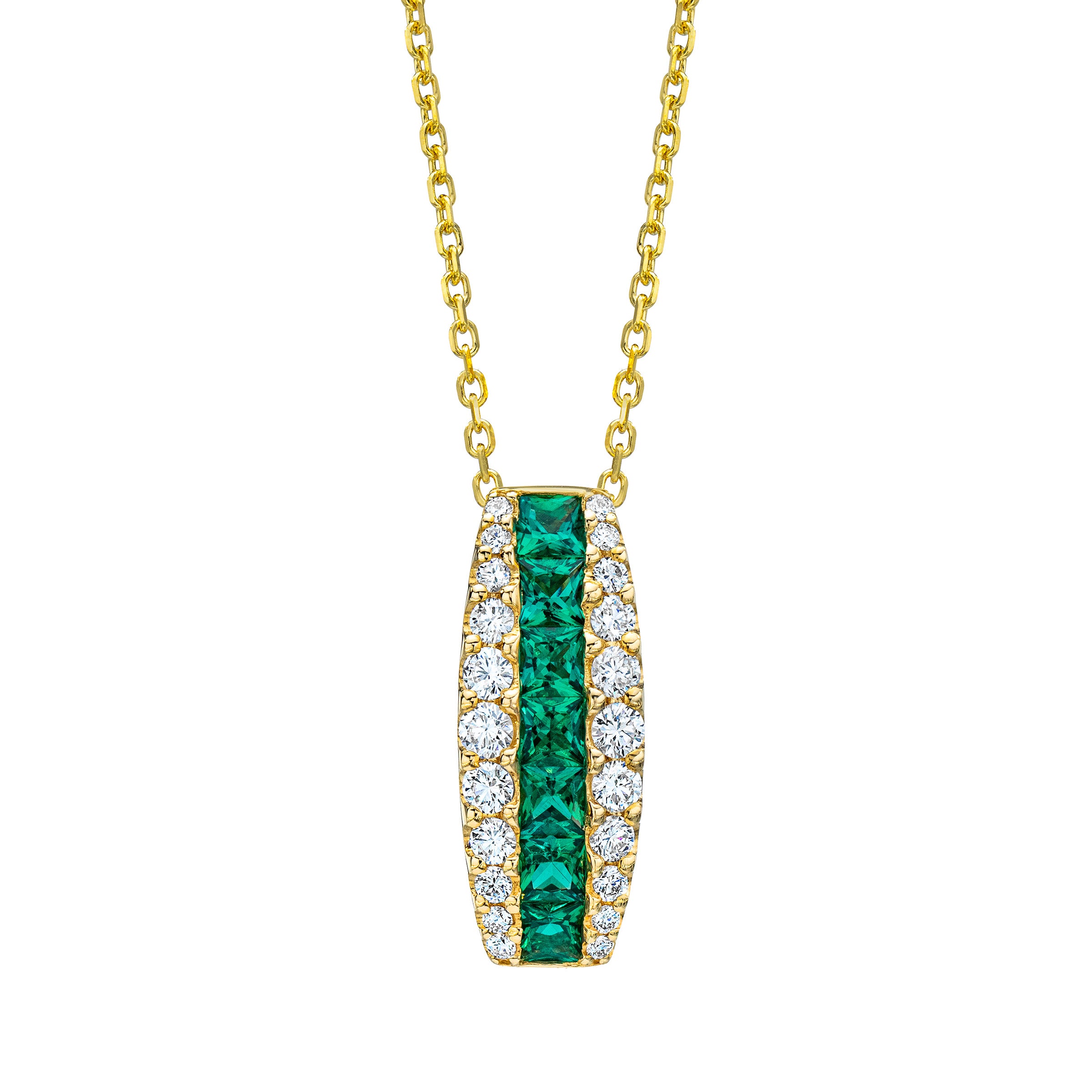 14KT YELLOW GOLD .57CTW VS2 I DIAMOND LAB EMERALD NECKLCE - Image 1