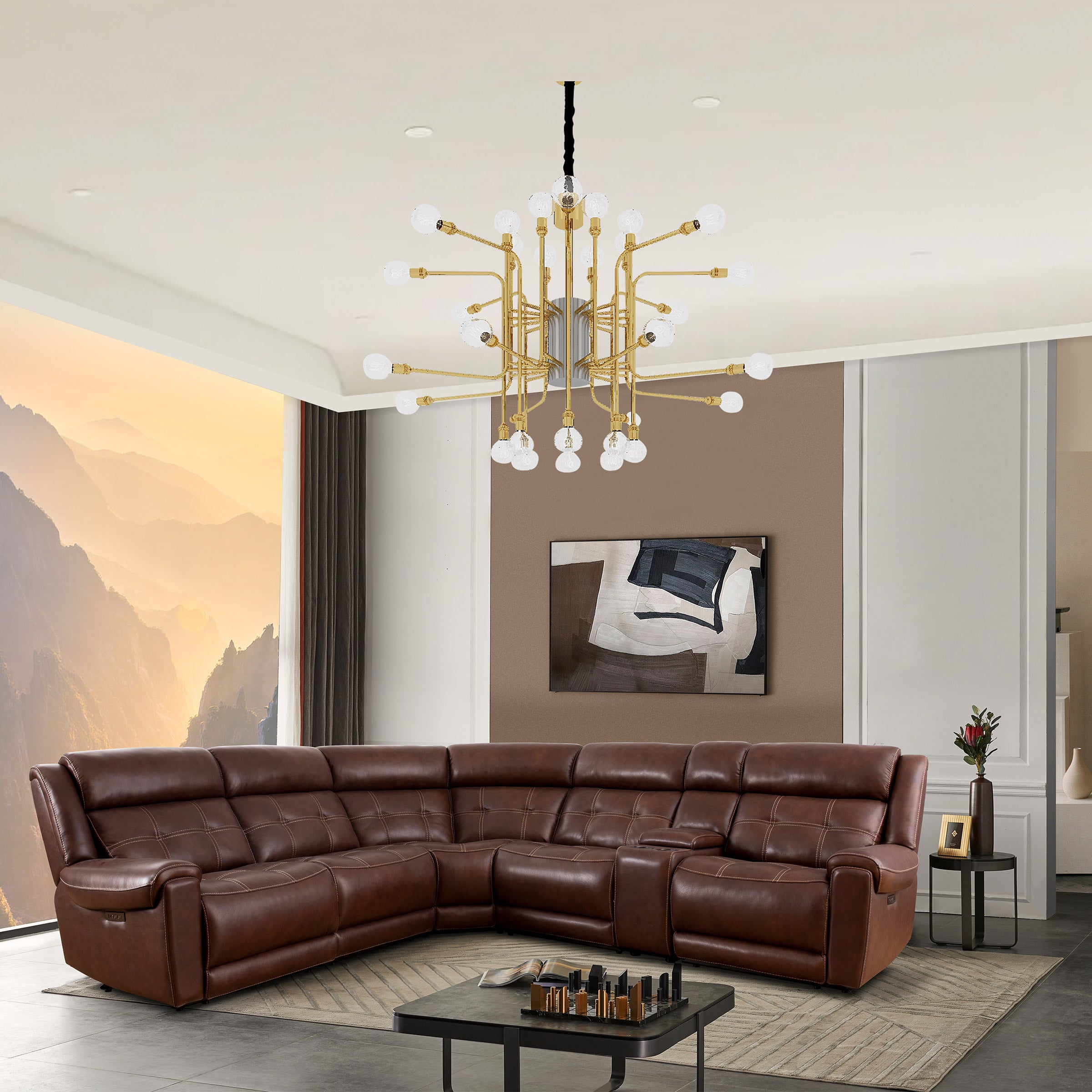 CONCORD LEATHER POWER RECLINING SECTIONAL WITH POWER HEADREST - Image 1