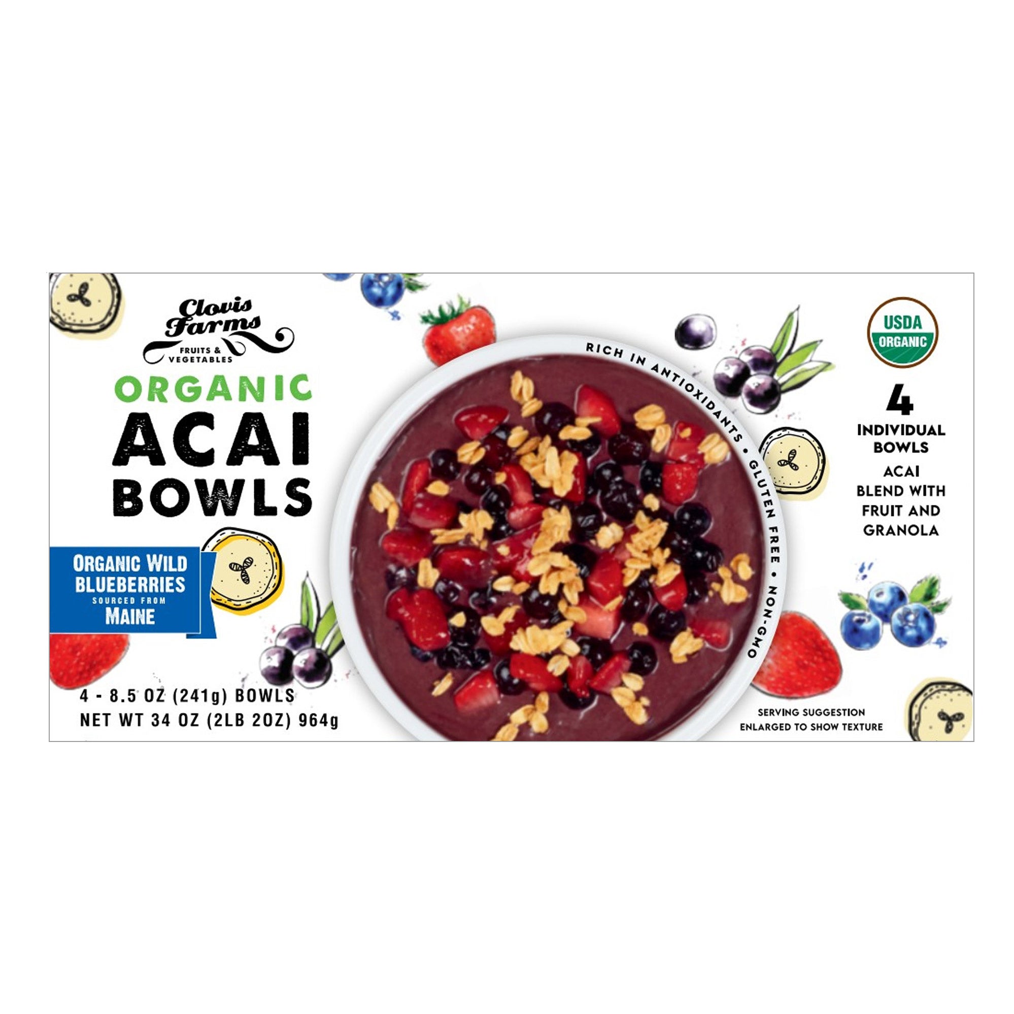 CLOVIS FARMS ORGANIC ACAI BOWLS 4/8.5 OZ (2.1 LBS)