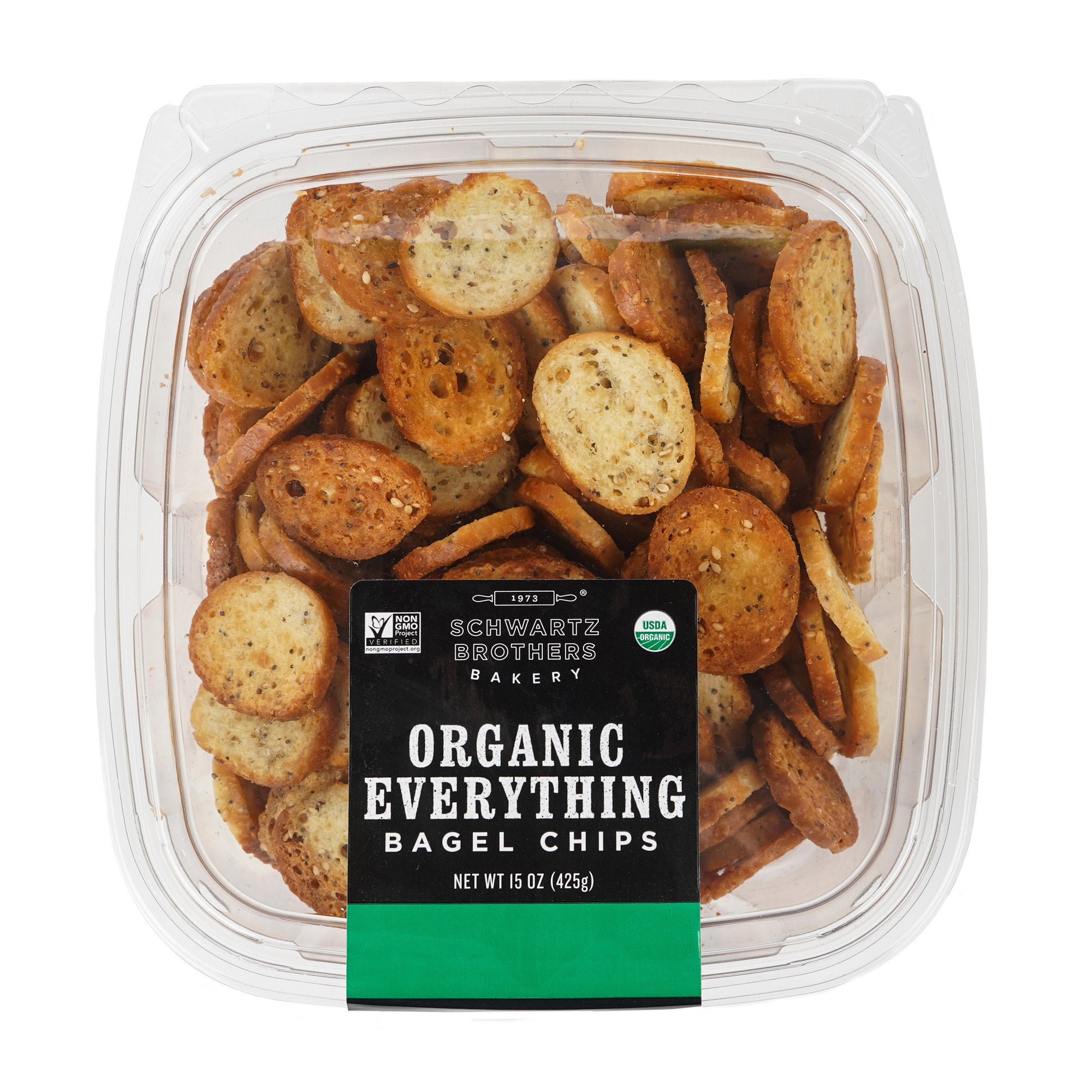 SCHWARTZ BROTHERS ORGANIC BAGEL CHIPS 15 OUNCE CONTAINER - Image 1