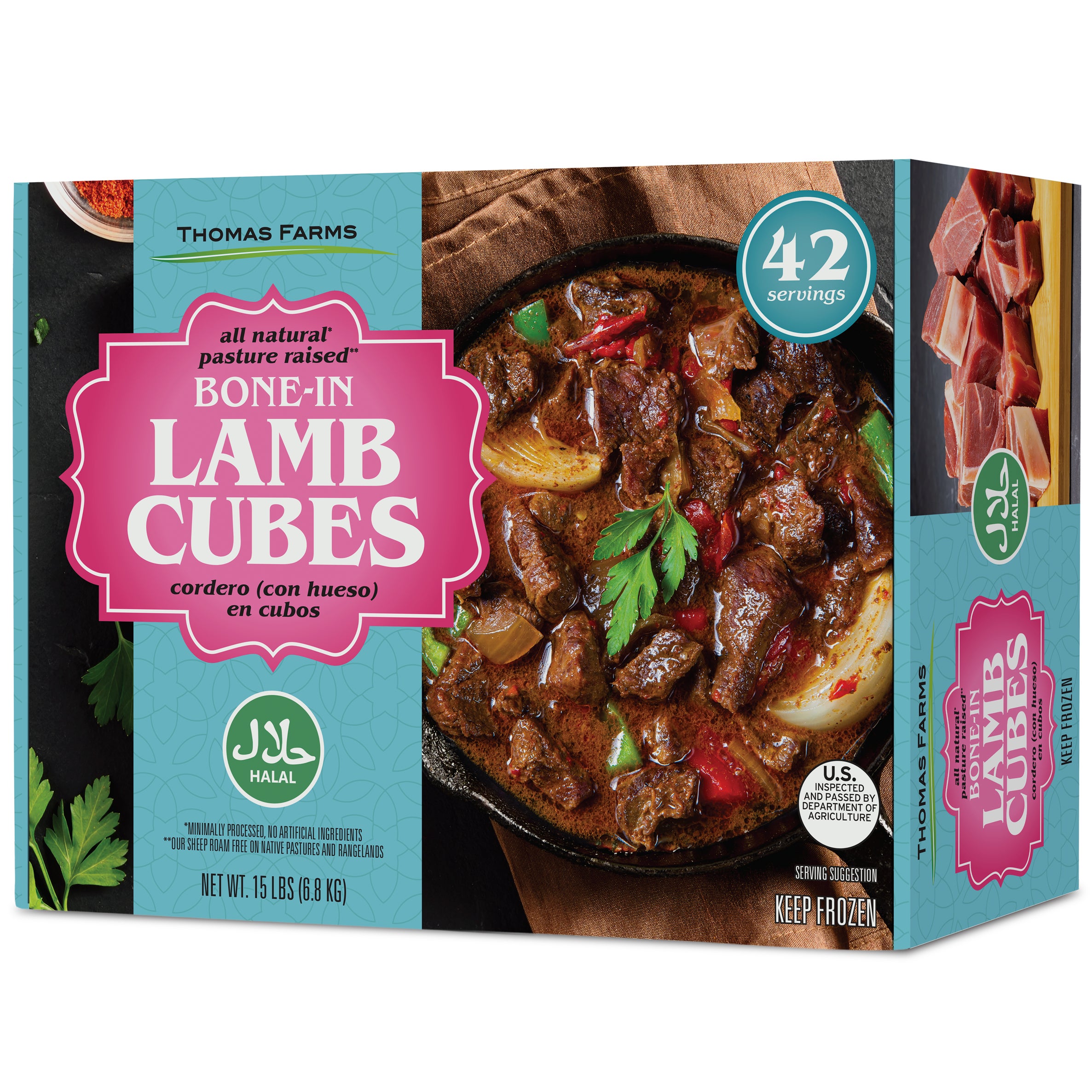 THOMAS FARMS BONE-IN LAMB CUBES 15 POUND BOX