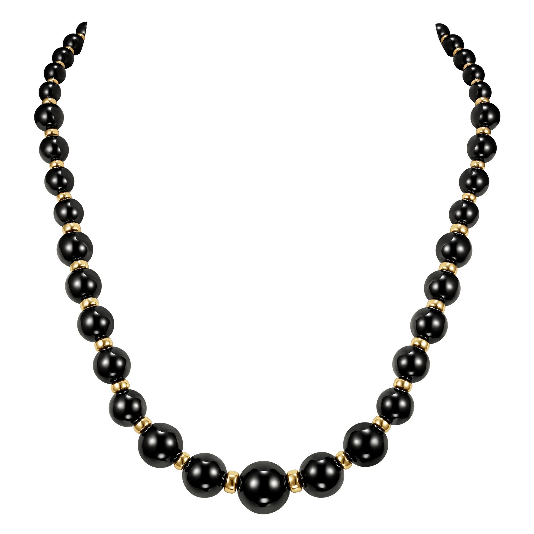 14KT YELLOW GOLD 6-14MM ONYX GRADUATED NECKLACE 19¨ - Image 1