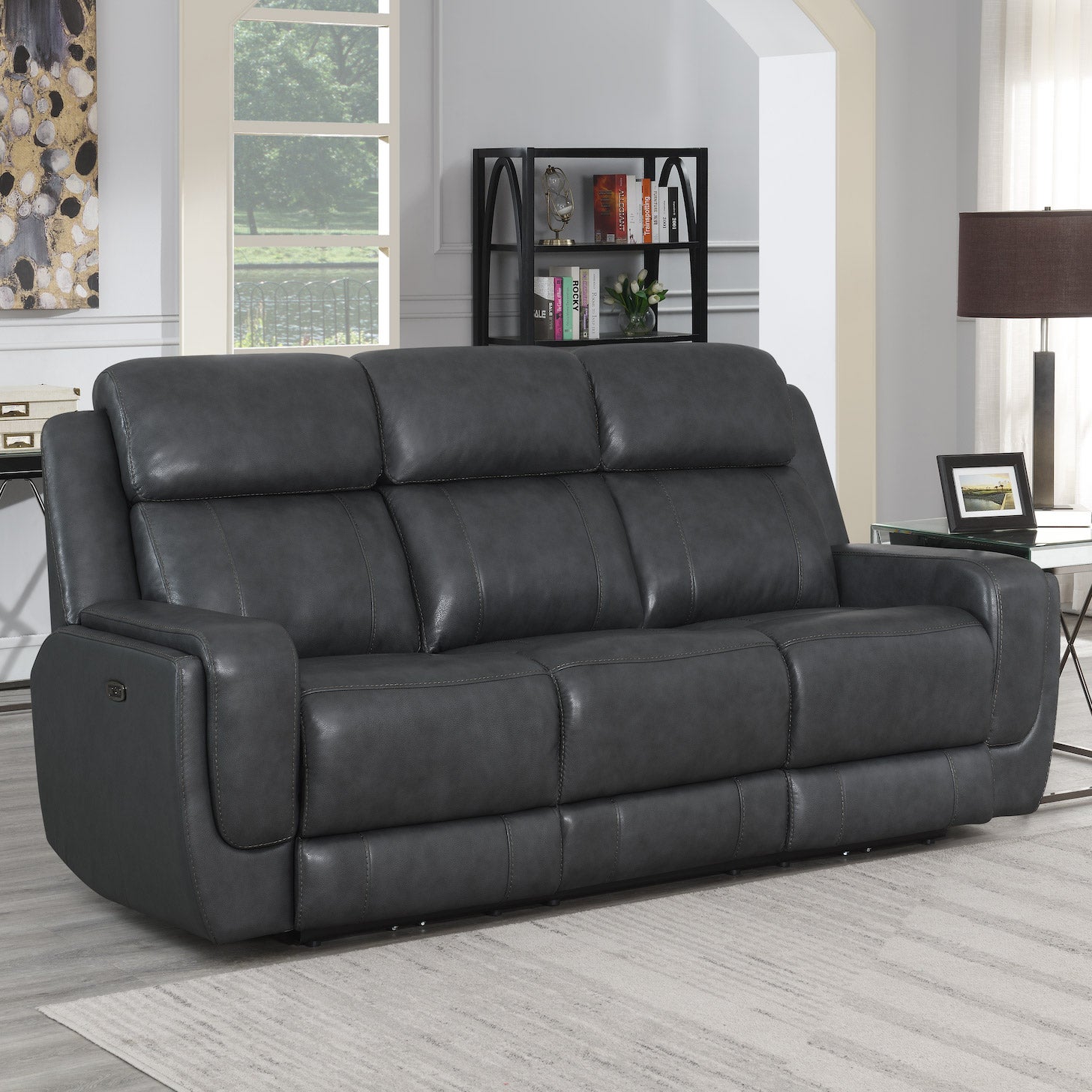 SYNERGY HOME LEATHER POWER SOFA WITH POWER HEADRESTS