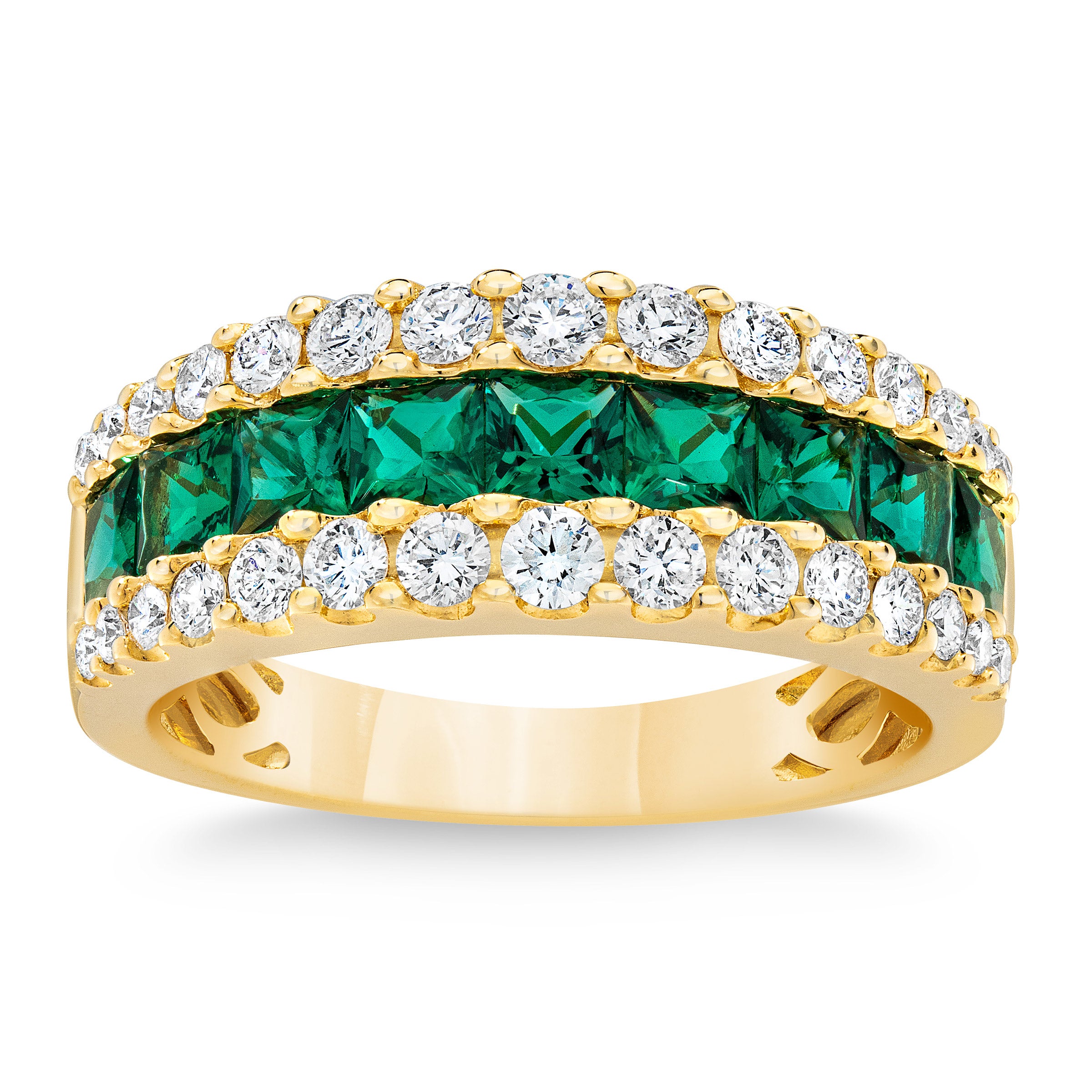 14KT YELLOW GOLD VS2 I 0.70CTW DIAMOND LAB EMERALD RING - Image 1