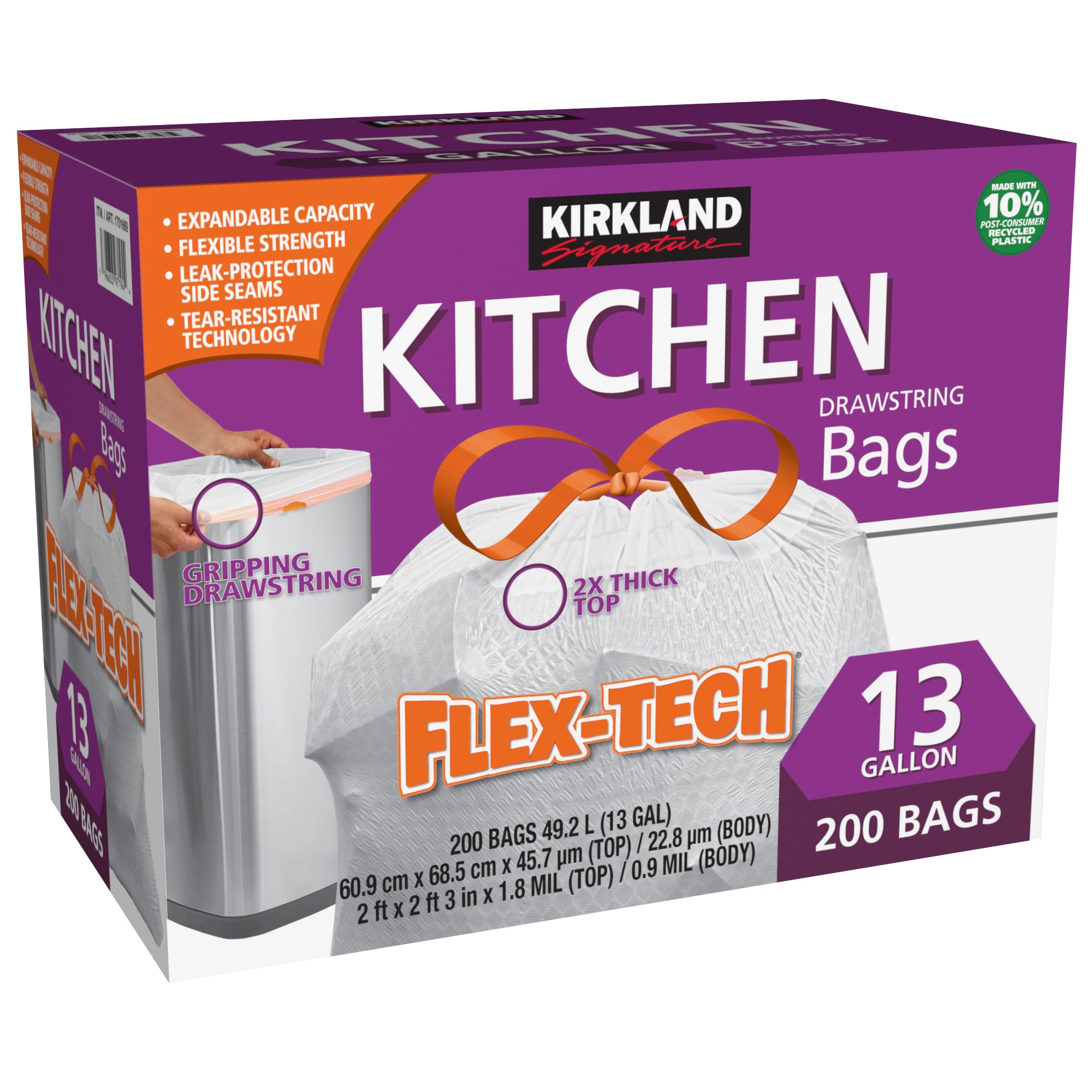 KIRKLAND SIGNATURE FLEX-TECH KITCHEN BAGS 200 CT / 13 GAL - Image 1