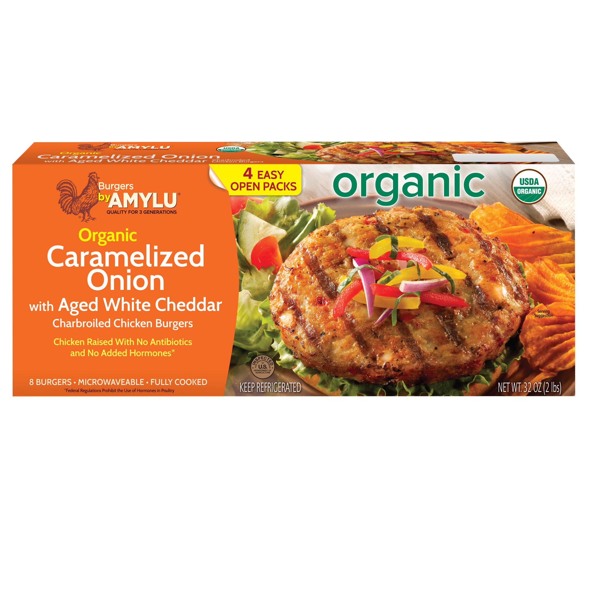 AMYLU ORGANIC CHICKEN WHITE CHEDDAR & ONION BURGER 8CT - Image 1