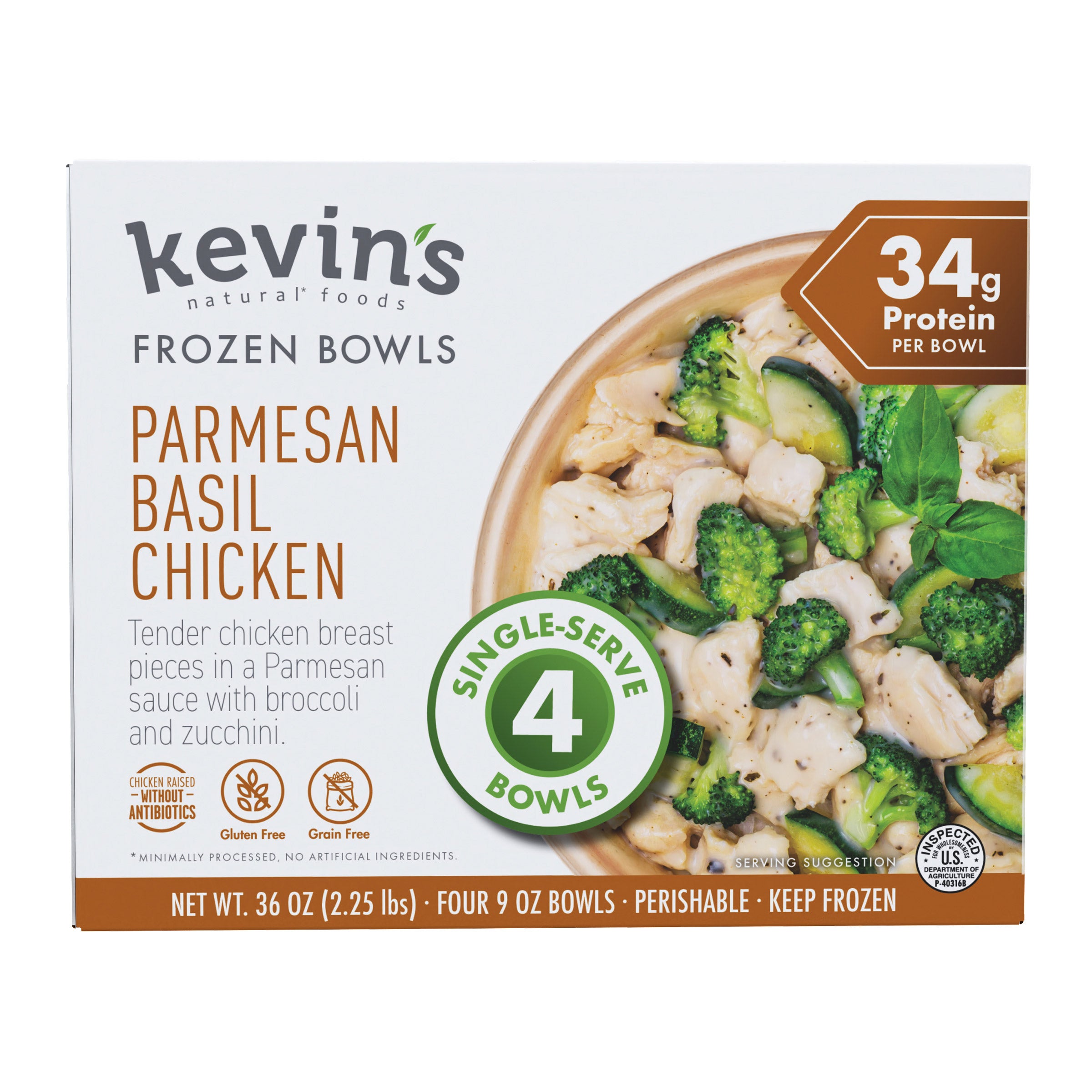 KEVIN'S FROZEN BOWLS PARM BASIL CHICKEN 4 PACK 36 OUNCES - Image 1