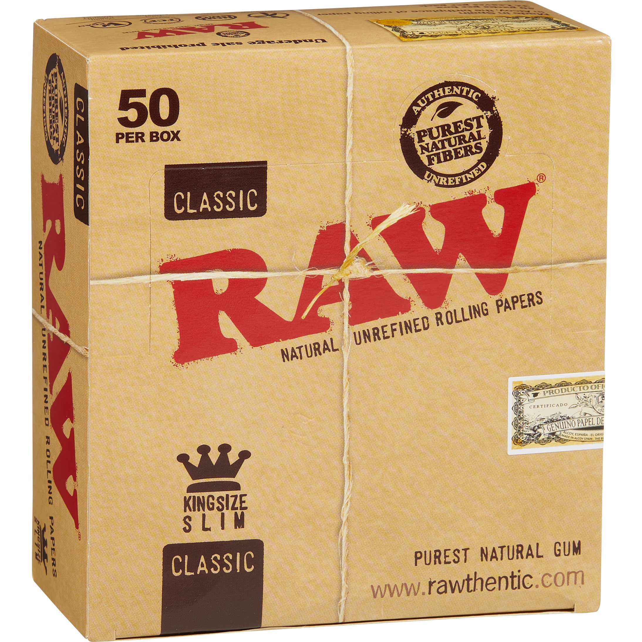 RAW CLASSIC KING SLIM 50 CT ROLLING PAPERS PER BOX