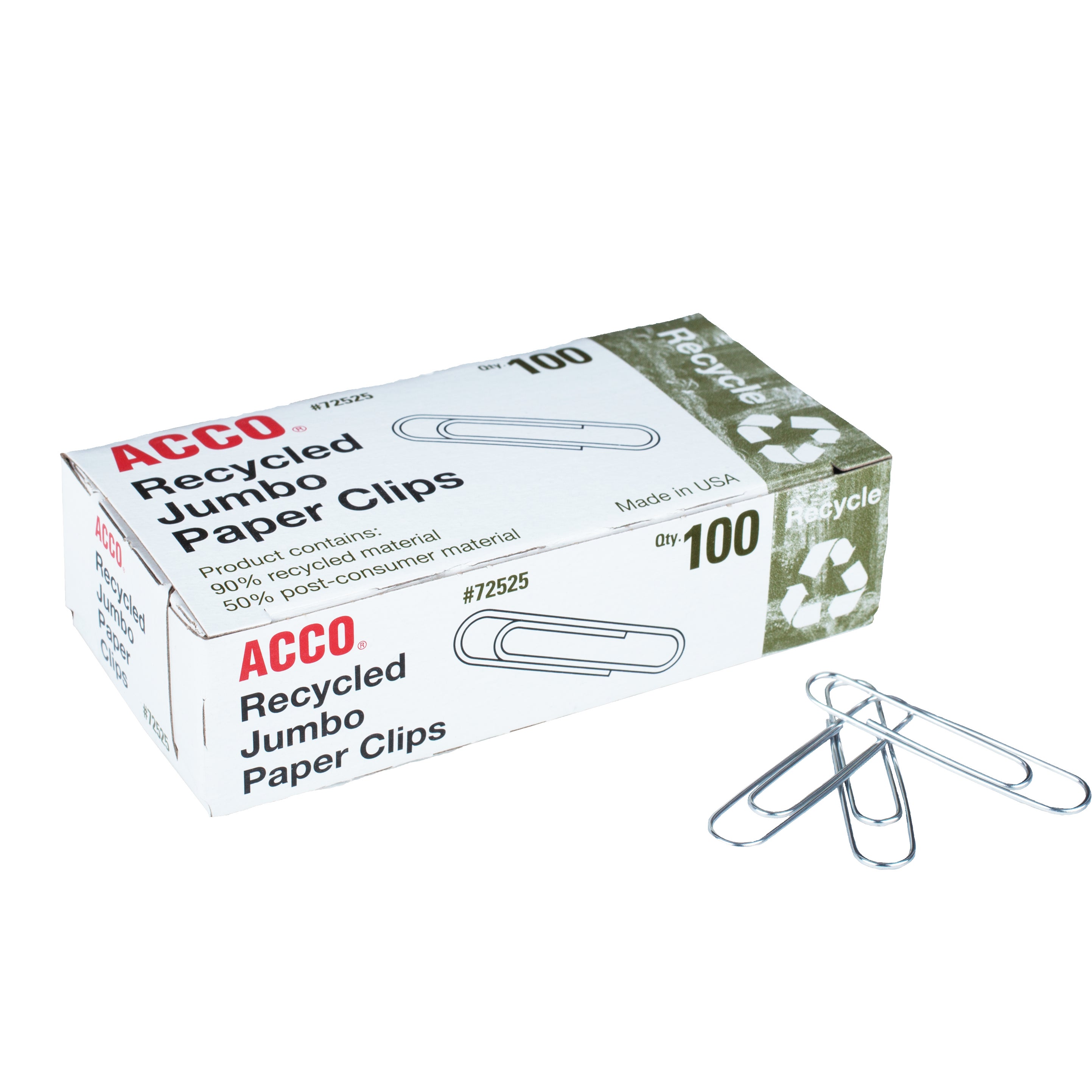 ACCO JUMBO PAPER CLIPS RCY ACC72525 1000CT - Image 1