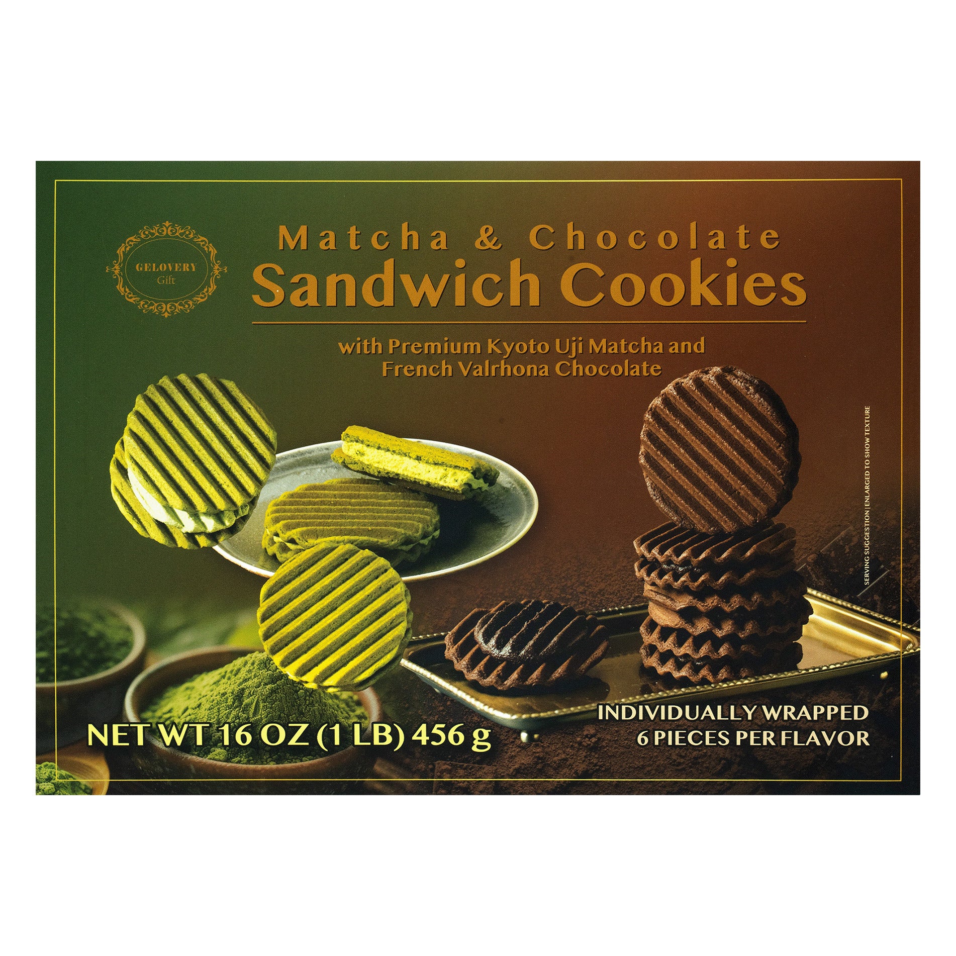GELOVERY CHOCOLATE & MATCHA SANDWICH COOKIES 16 OUNCES